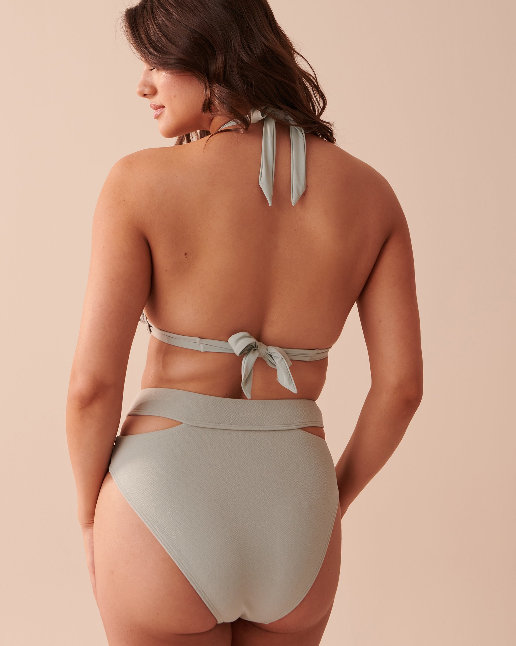 LA VIE EN ROSE AQUA TEXTURED Recycled Fibers D Cup Triangle Bikini Top Light Green Grey 70200114 - View2