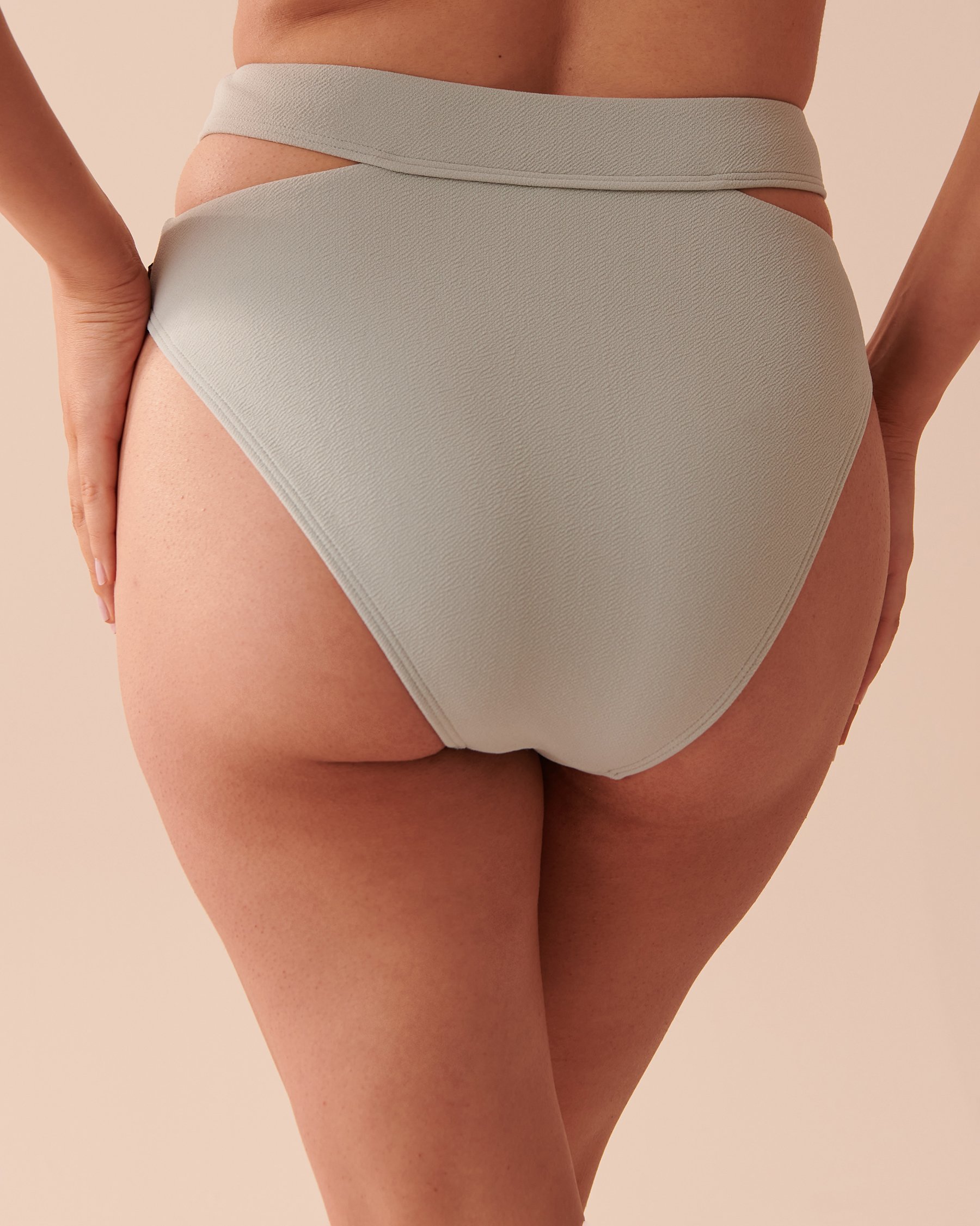 LA VIE EN ROSE AQUA TEXTURED Recycled Fibers High Waist Bikini Bottom Light Green Grey 70300523 - View2