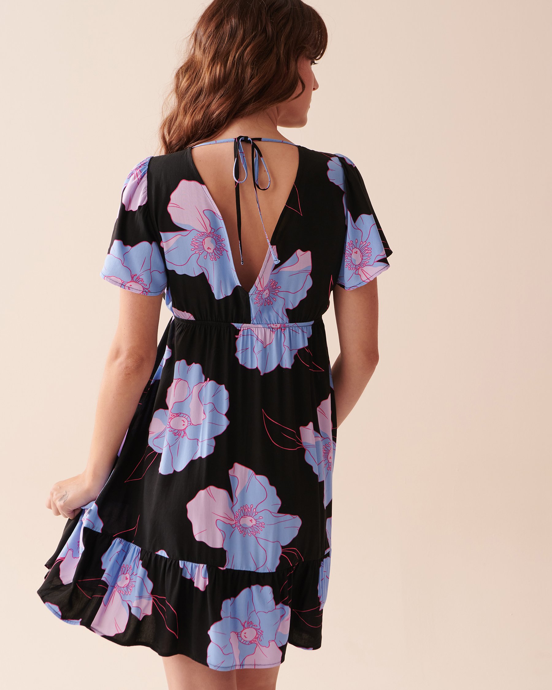 LA VIE EN ROSE AQUA Recycled Fibers Short Sleeve Dress Neon Flowers 80300088 - View2