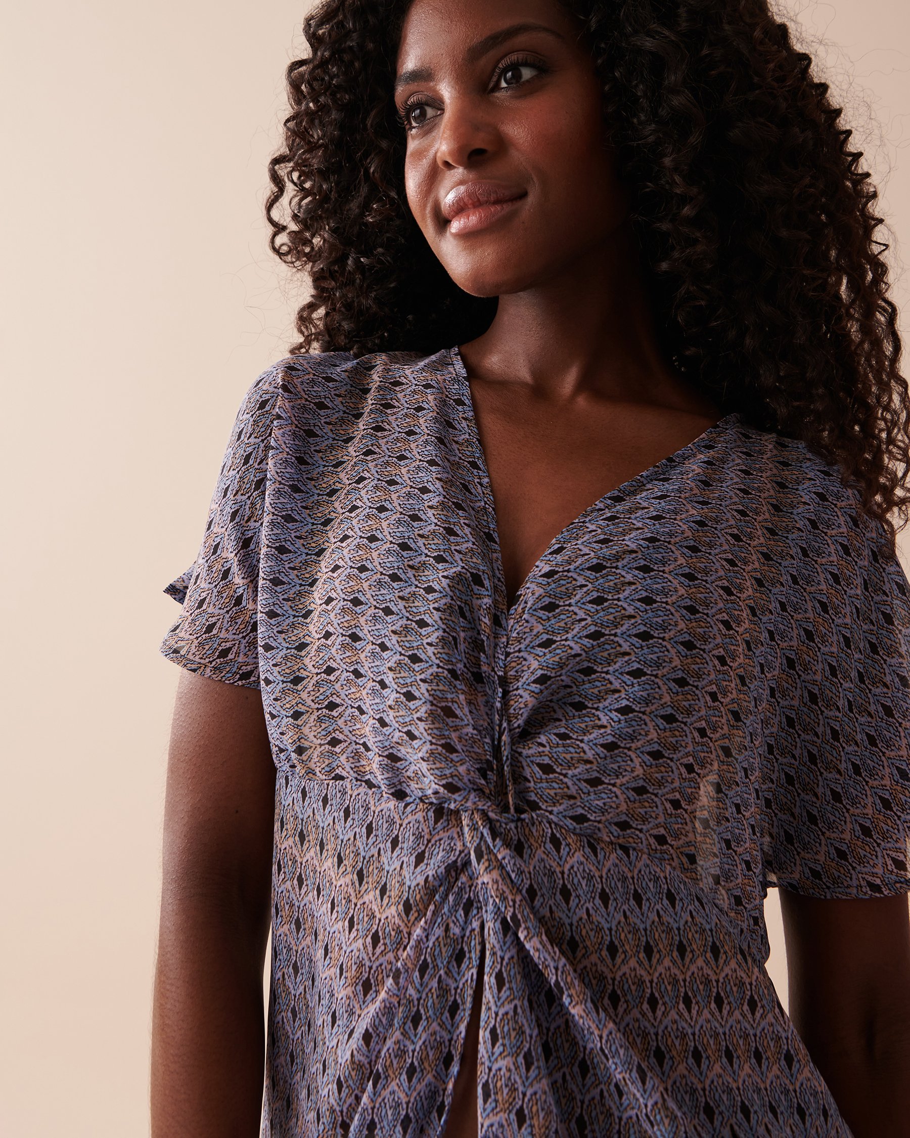 LA VIE EN ROSE AQUA Chiffon Tunic Light Blue Mosaic 80400050 - View3