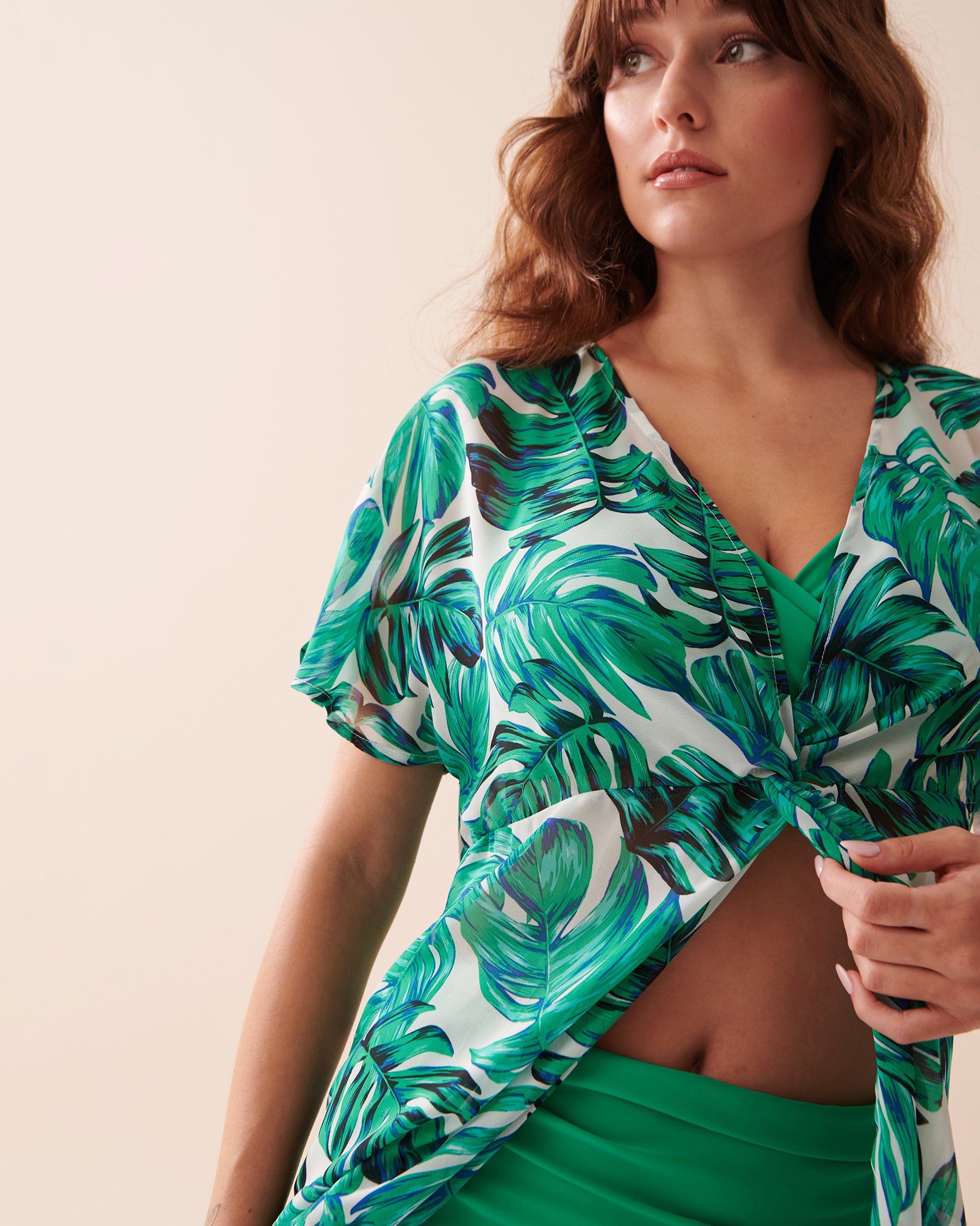 LA VIE EN ROSE AQUA Chiffon Tunic Palm Leaves 80400050 - View3