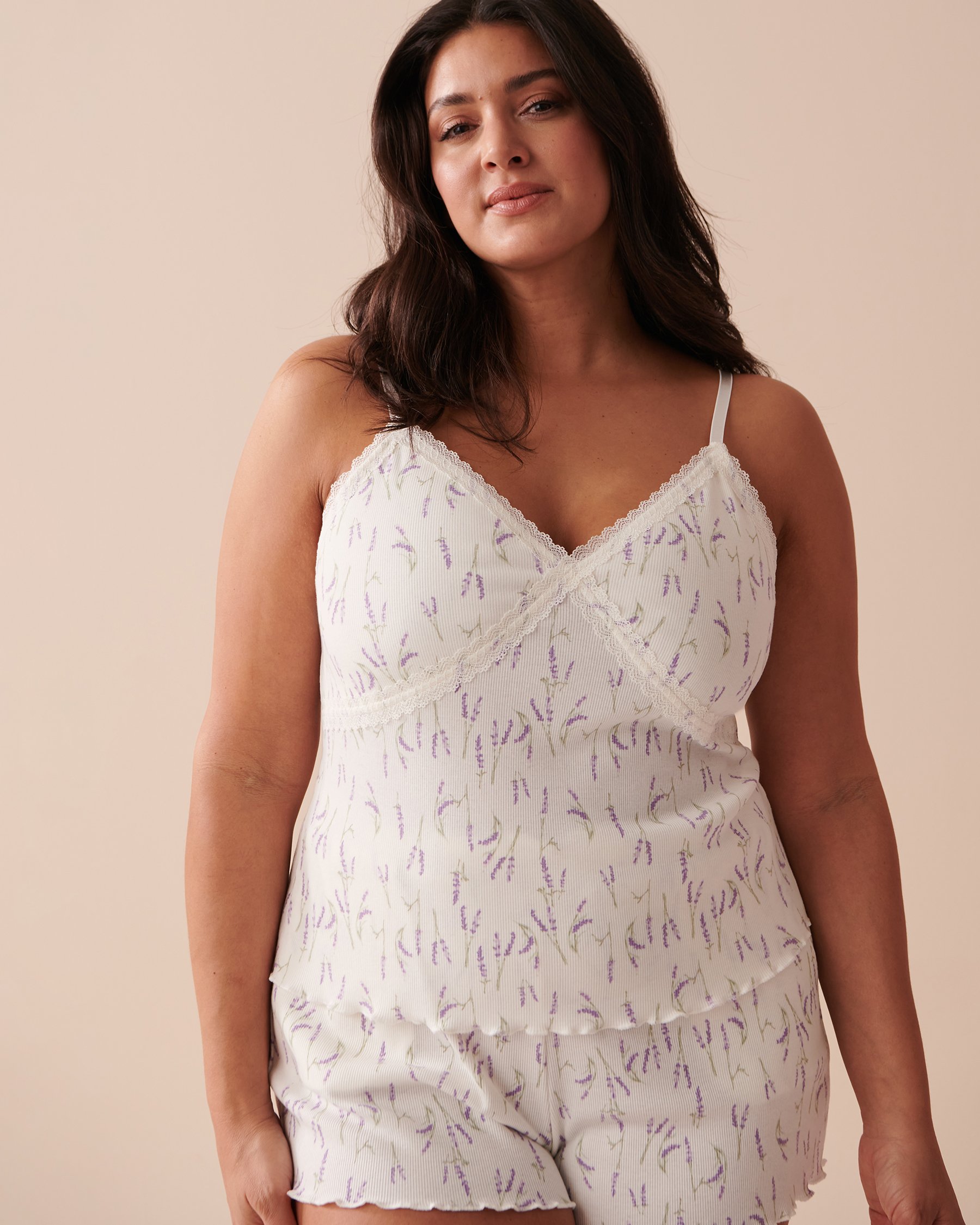 LA VIE EN ROSE Lettuce Edge Ribbed Cami Lavender Bouquet 40100546 - View1