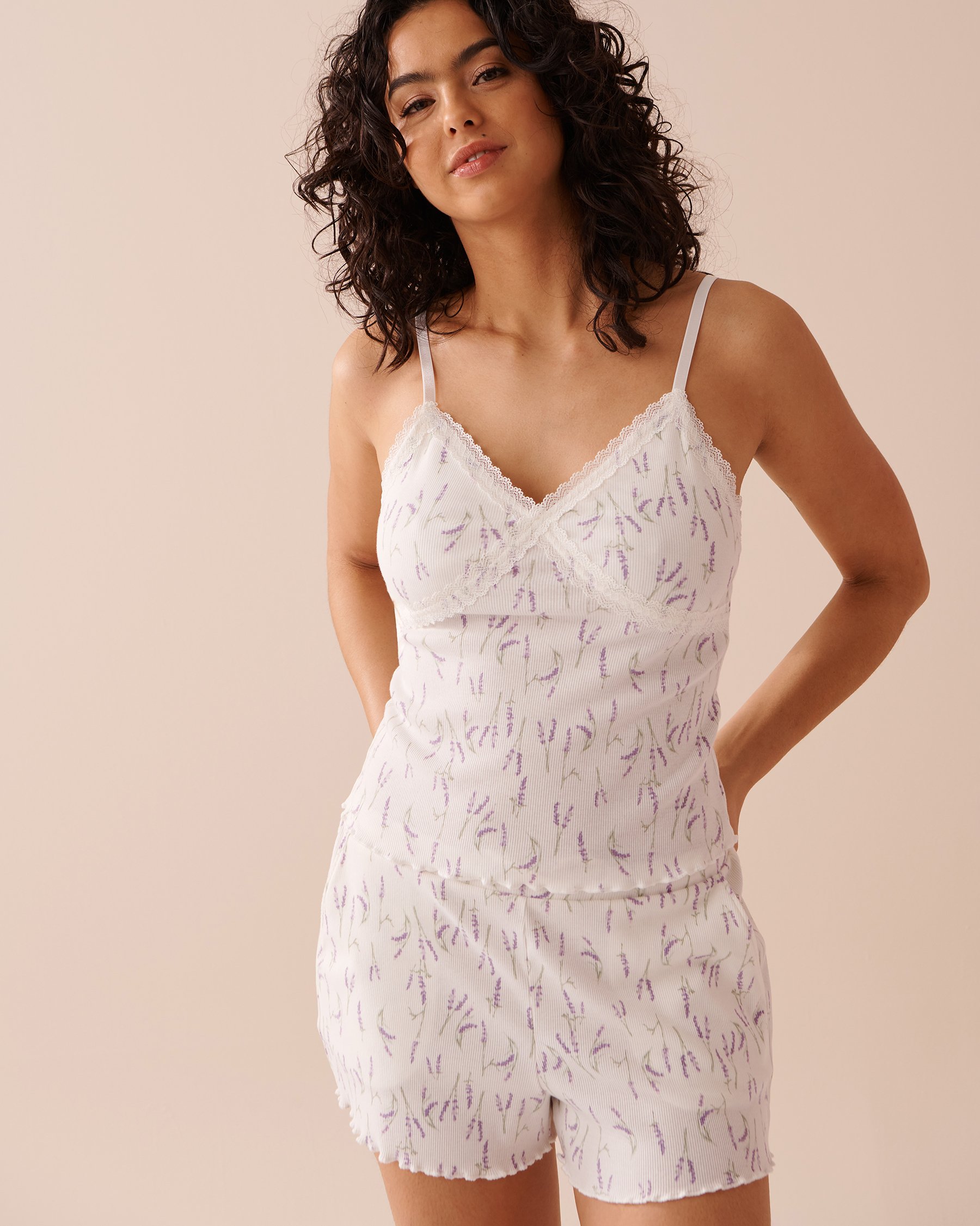 LA VIE EN ROSE Lettuce Edge Ribbed Cami Lavender Bouquet 40100546 - View4