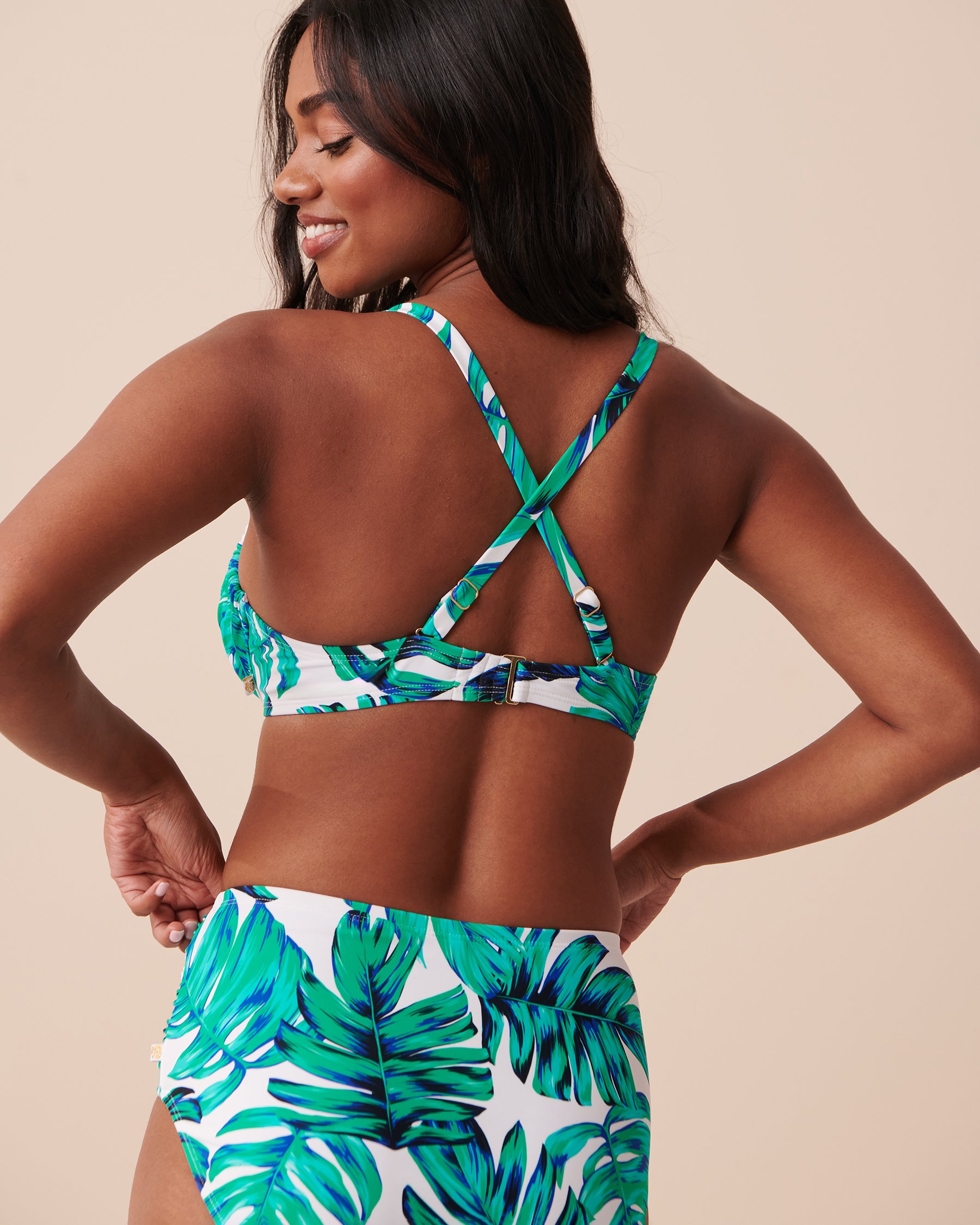 LA VIE EN ROSE AQUA PALM LEAVES Recycled Fibers Plunge Bikini Top Palm Leaves 70100571 - View3