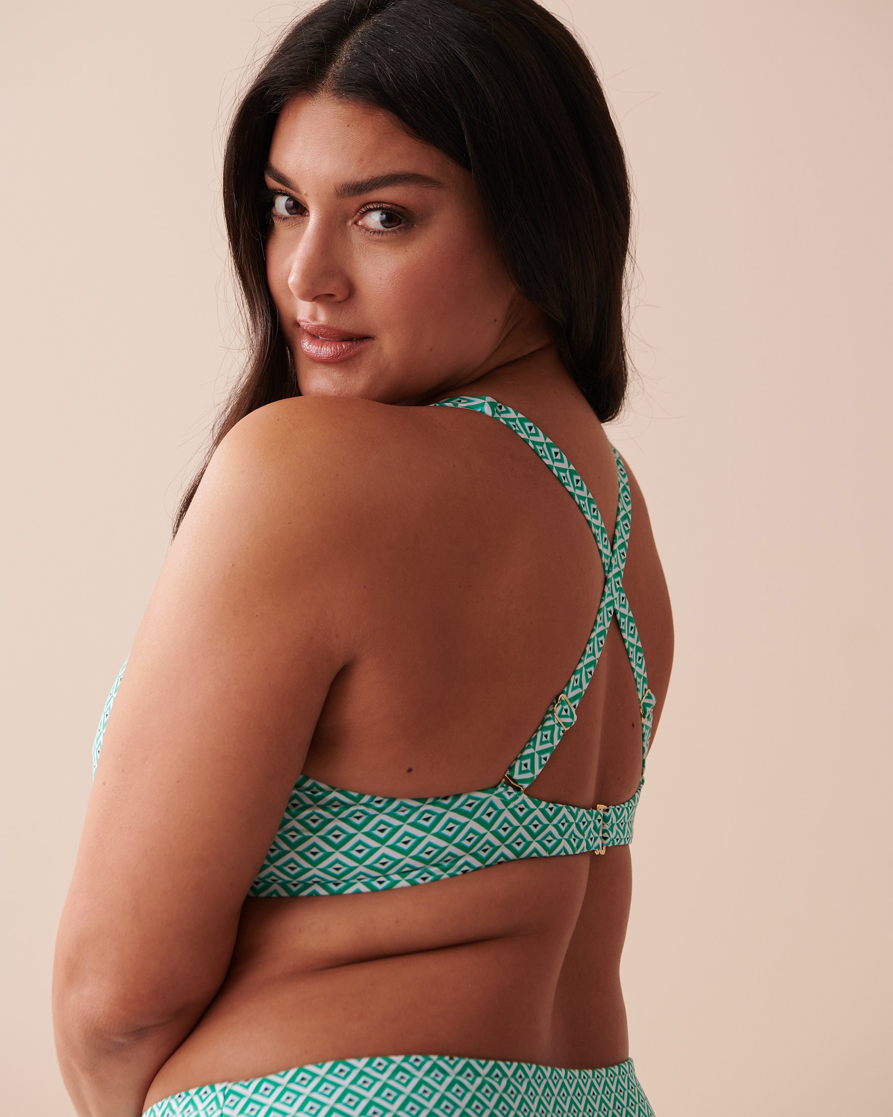 LA VIE EN ROSE AQUA GREEN TILE Plunge Bikini Top Green Tile 70100573 - View3