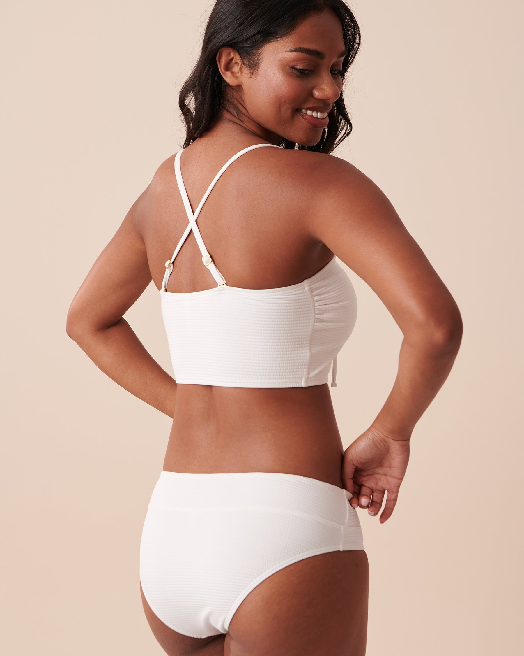 LA VIE EN ROSE AQUA SEERSUCKER Bandeau Bikini Top White 70100585 - View3