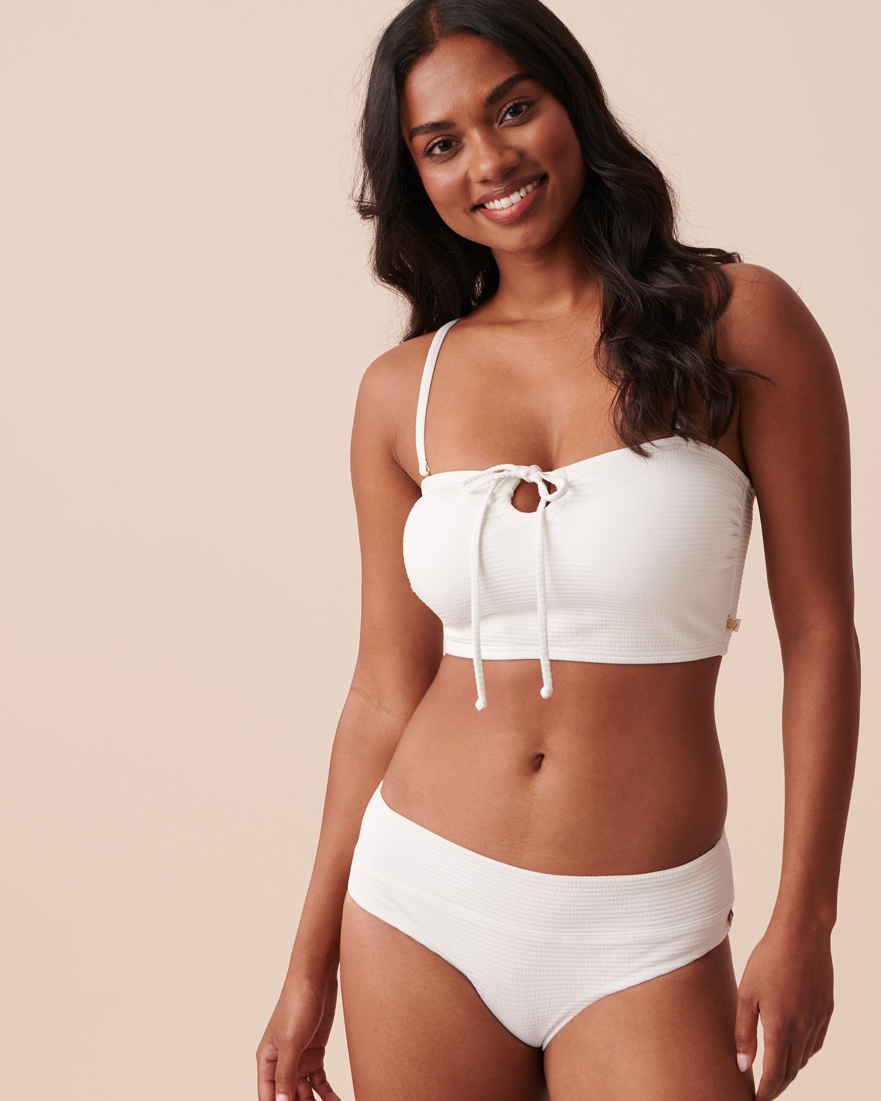 LA VIE EN ROSE AQUA SEERSUCKER Bandeau Bikini Top White 70100585 - View4