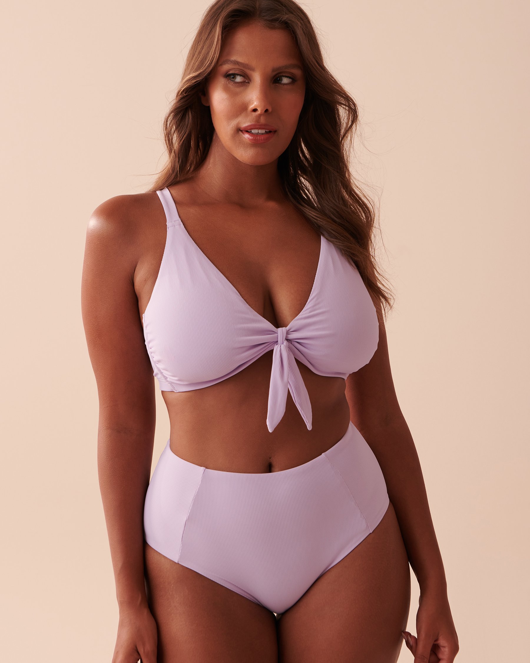 LA VIE EN ROSE AQUA TEXTURED PASTEL High Waist Bikini Bottom Pastel Lilac 70300535 - View3