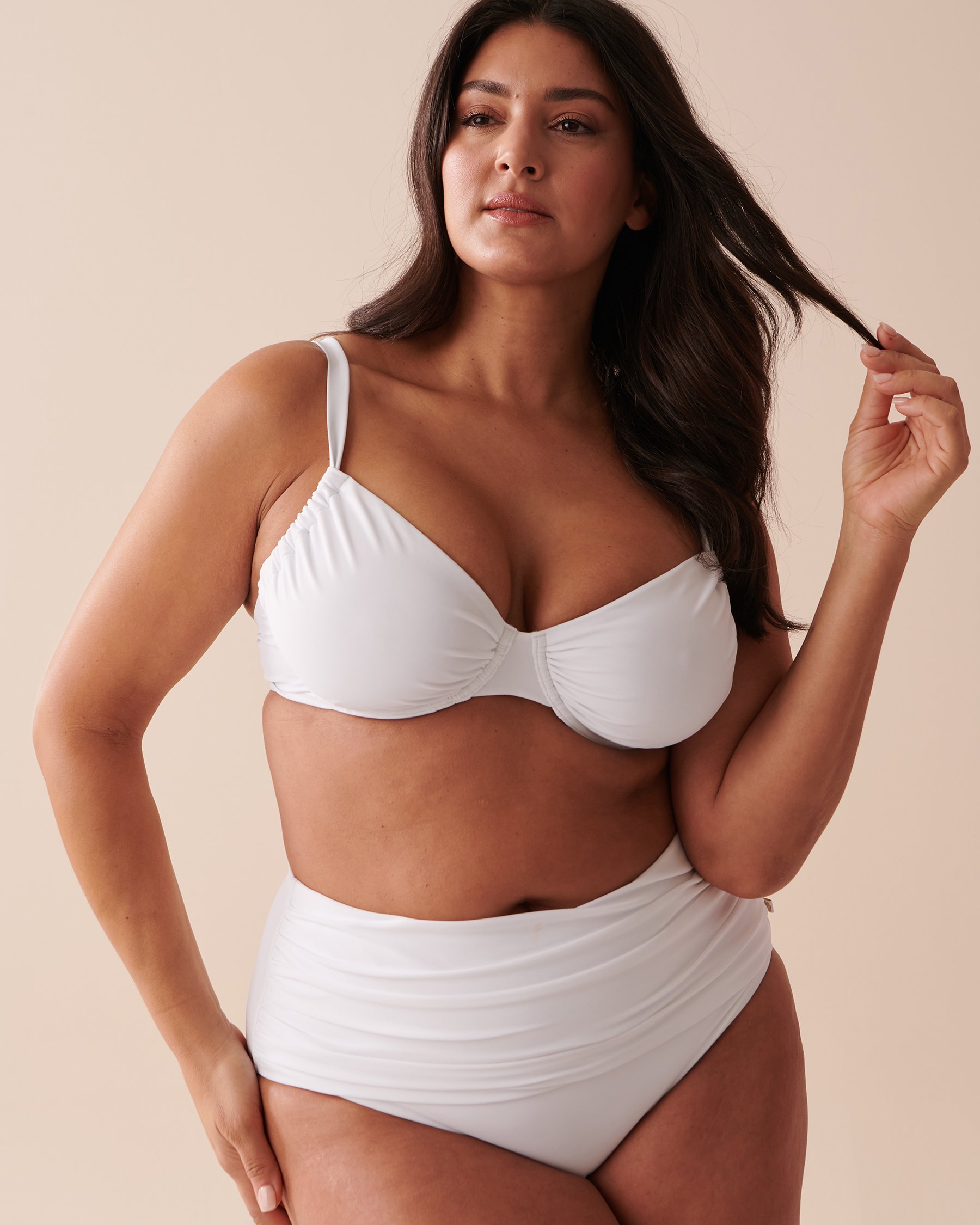 LA VIE EN ROSE AQUA Recycled Fibers Draped High Waist Bikini Bottom Bright White 70300538 - View6