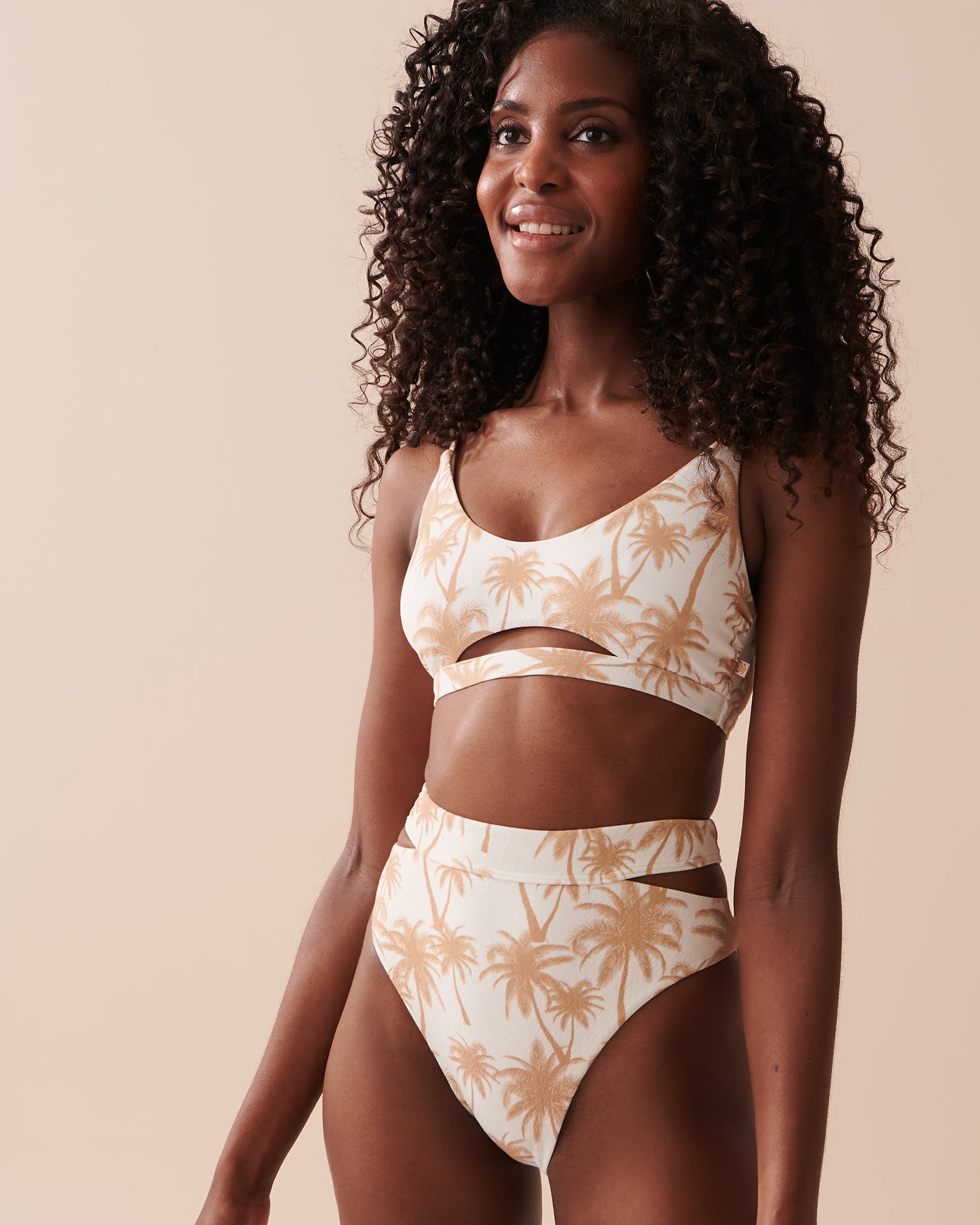 LA VIE EN ROSE AQUA PALM BEACH High Waist Bikini Bottom Golden Palm Trees 70300543 - View3