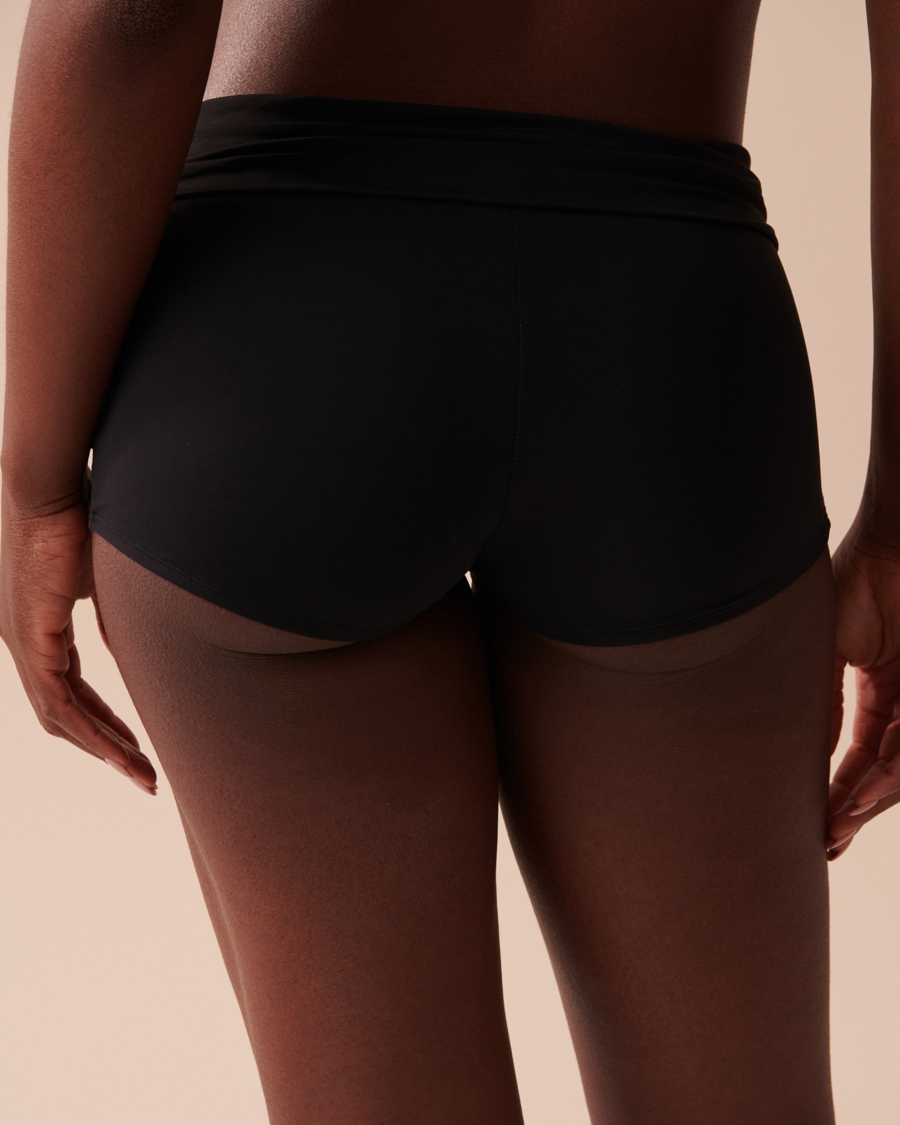 LA VIE EN ROSE AQUA BLACK Folded Waistband Boyleg Bikini Bottom Black 799-693-3-00 - View2