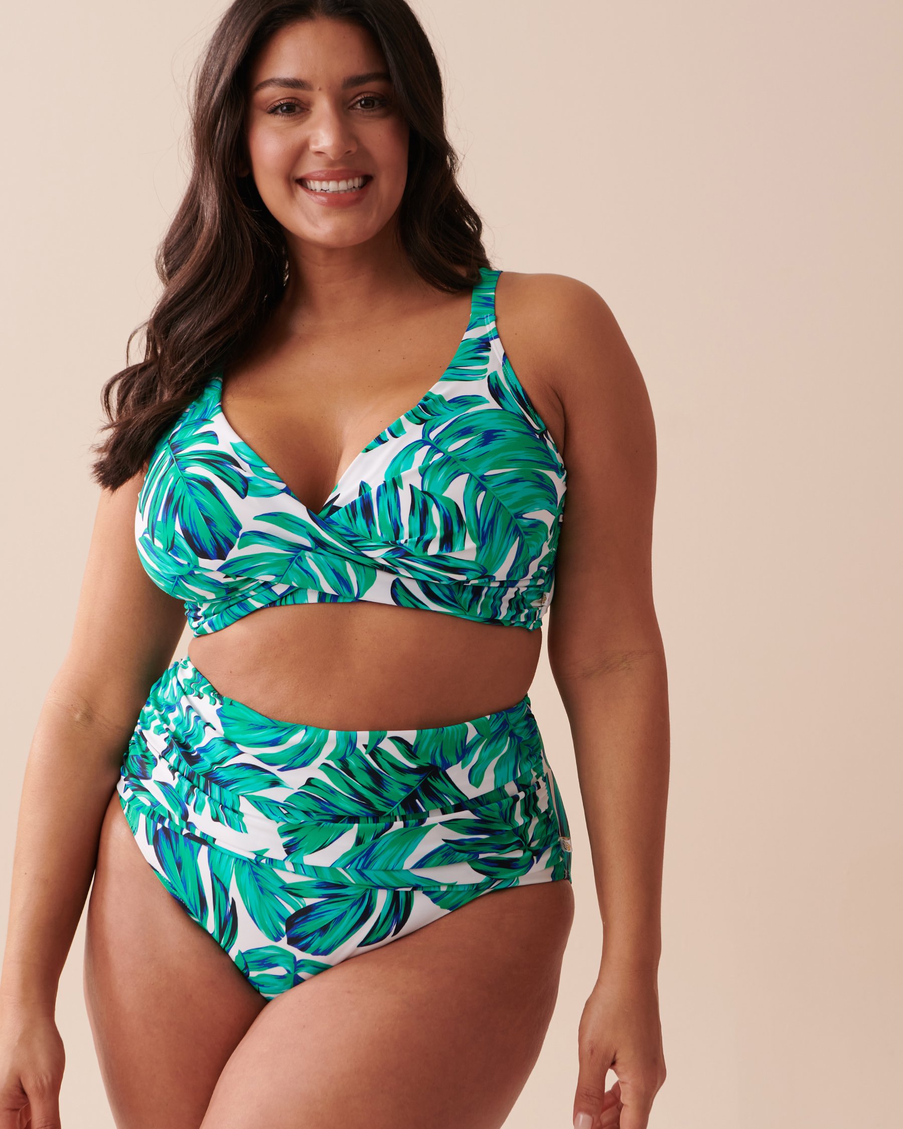 LA VIE EN ROSE AQUA PALM LEAVES Recycled Fibers Draped High Waist Bikini Bottom Palm Leaves 70300538 - View3