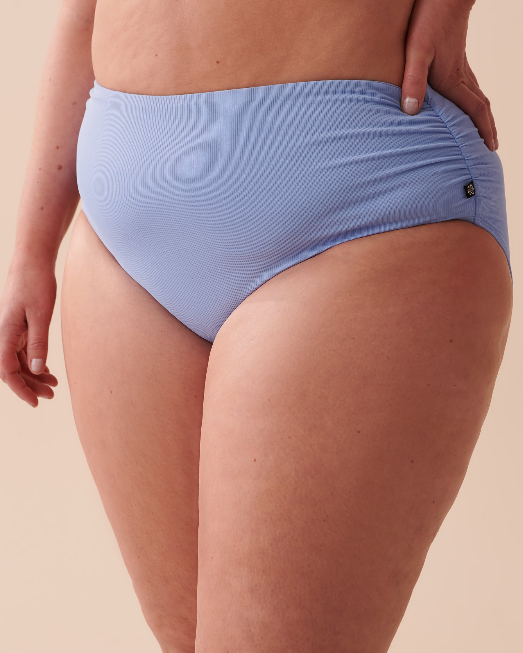 LA VIE EN ROSE AQUA TEXTURED Shirred High Waist Bikini Bottom Bright Pastel Blue 70300545 - View4
