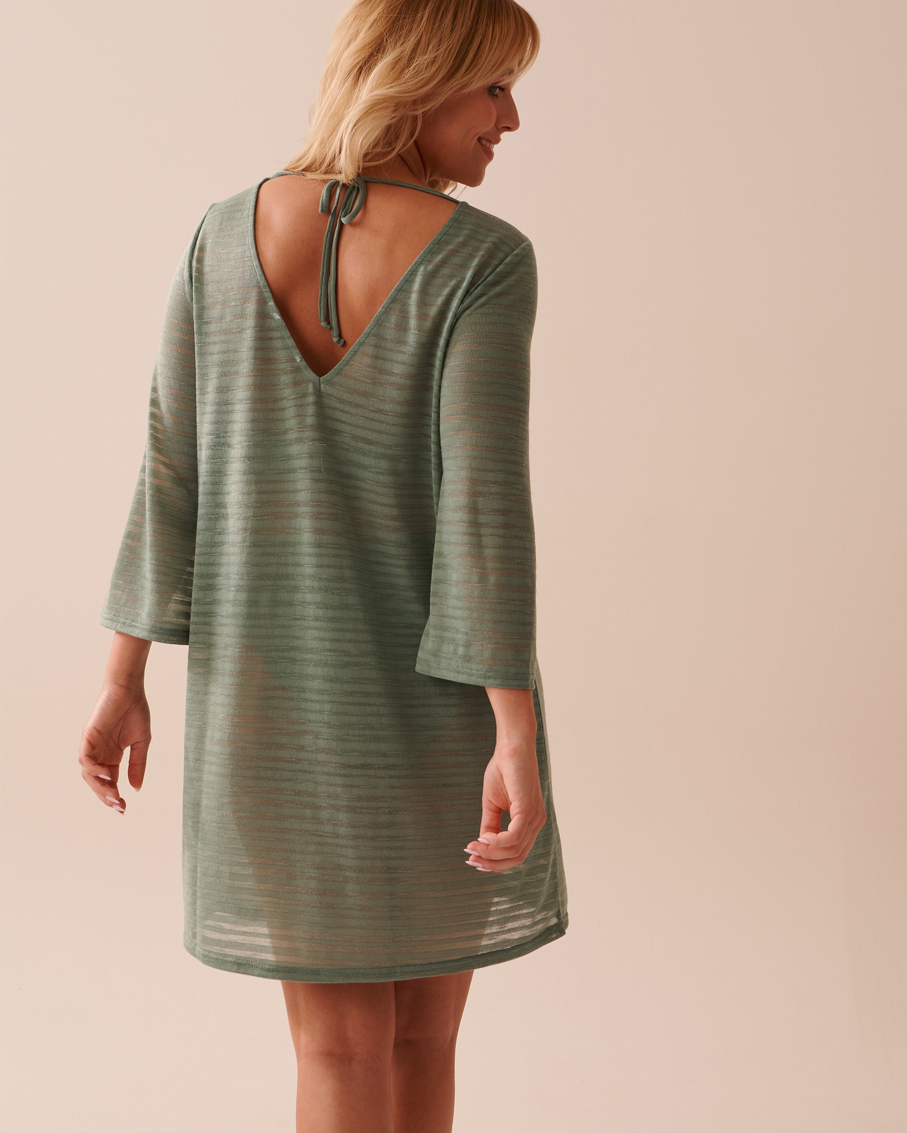 LA VIE EN ROSE AQUA 3/4 Sleeve Shadow Stripe Tunic Tropical Green 80300092 - View2