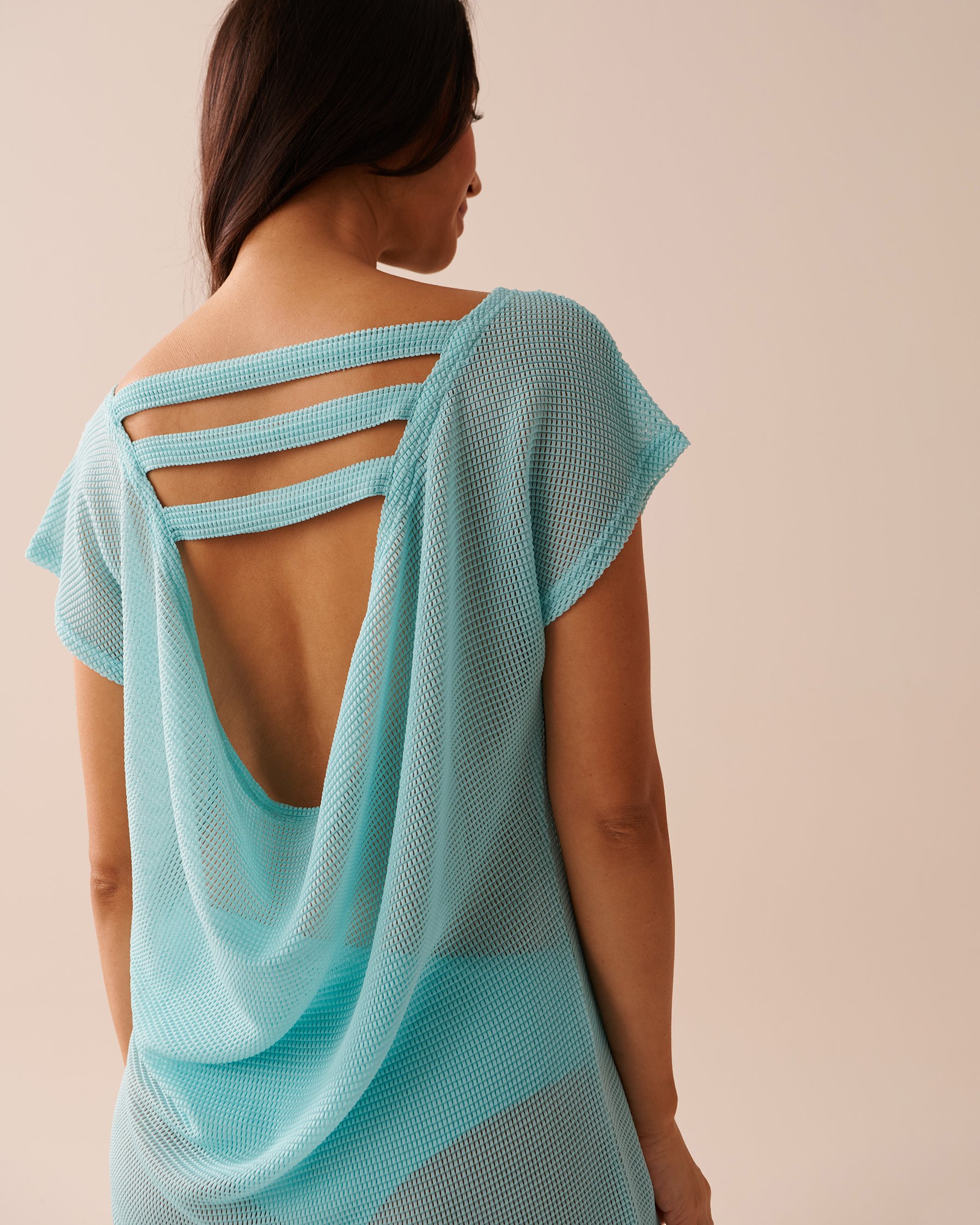 LA VIE EN ROSE AQUA Fishnet Tunic Sky Blue 80100022 - View3