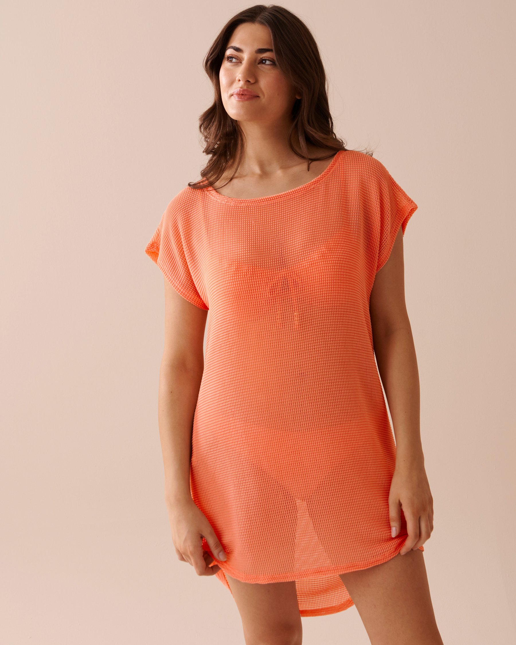LA VIE EN ROSE AQUA Fishnet Tunic Papaya 80100022 - View2