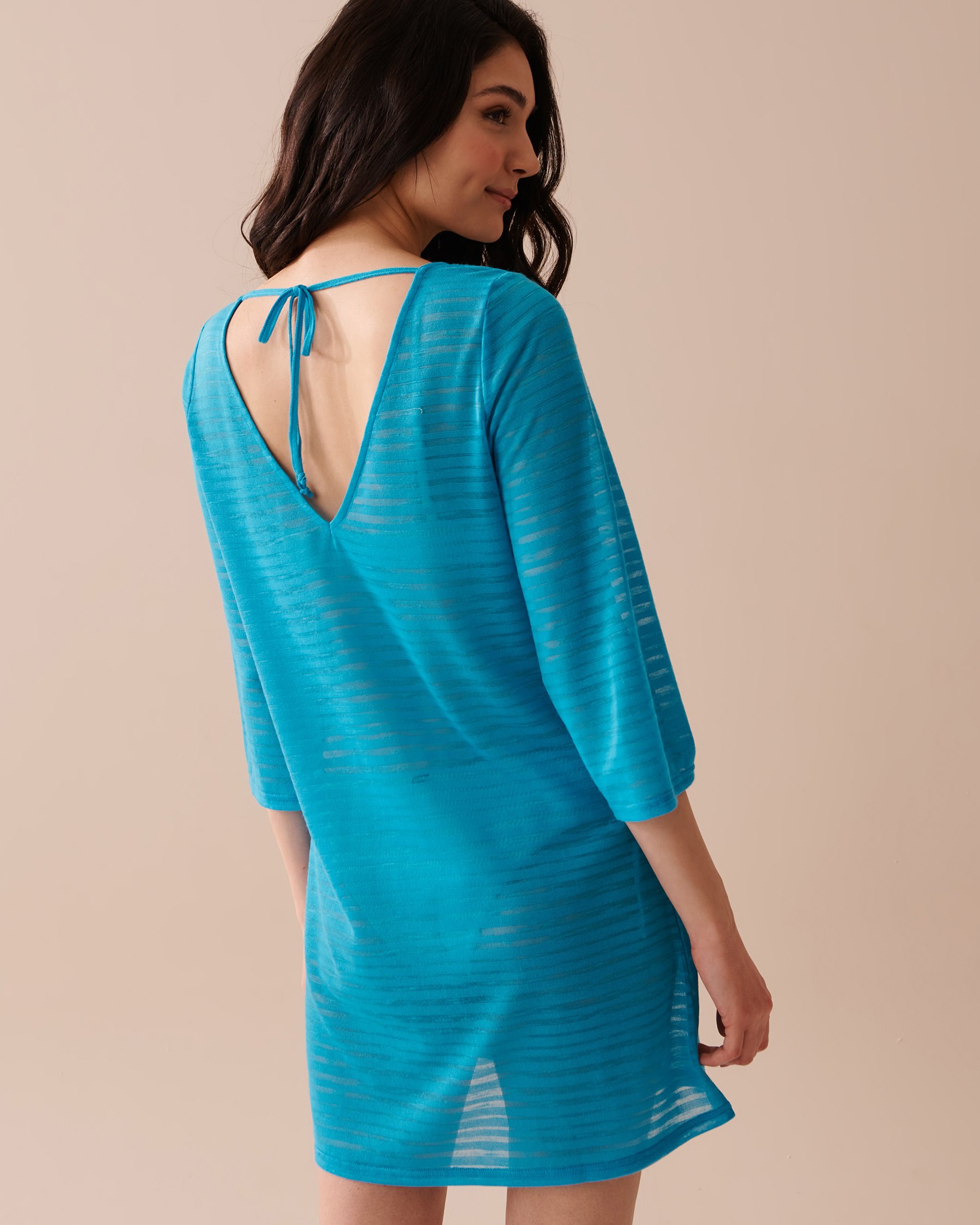 LA VIE EN ROSE AQUA 3/4 Sleeve Shadow Stripe Tunic Ocean Blue 80300092 - View2