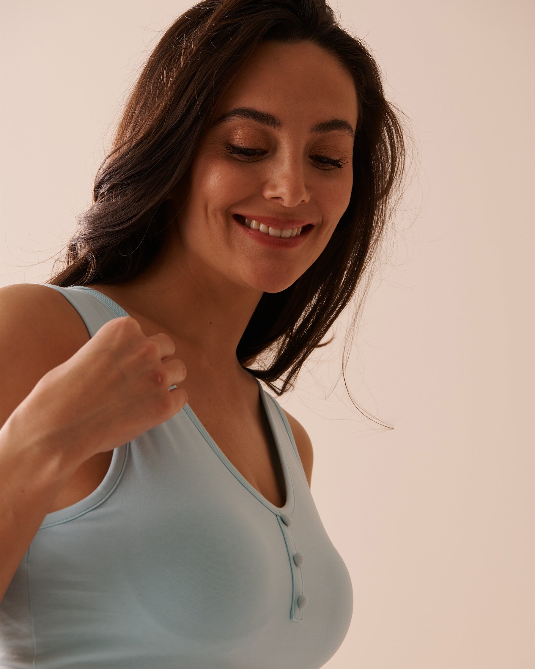 LA VIE EN ROSE Camisole courte en coton Bleu glacé 40100576 - Voir3