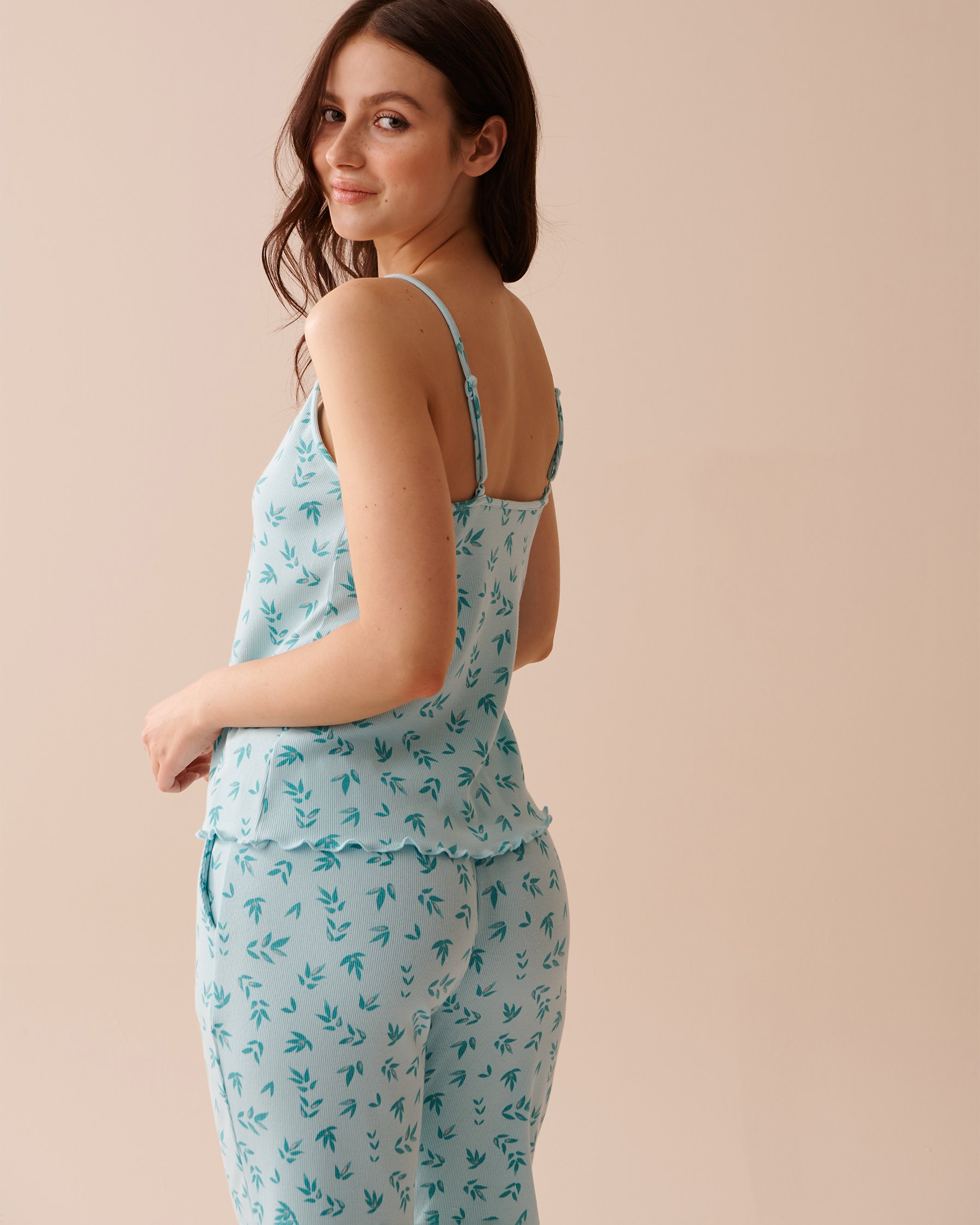 LA VIE EN ROSE Camisole côtelée bordures frisons Feuilles marines 40500360 - View2