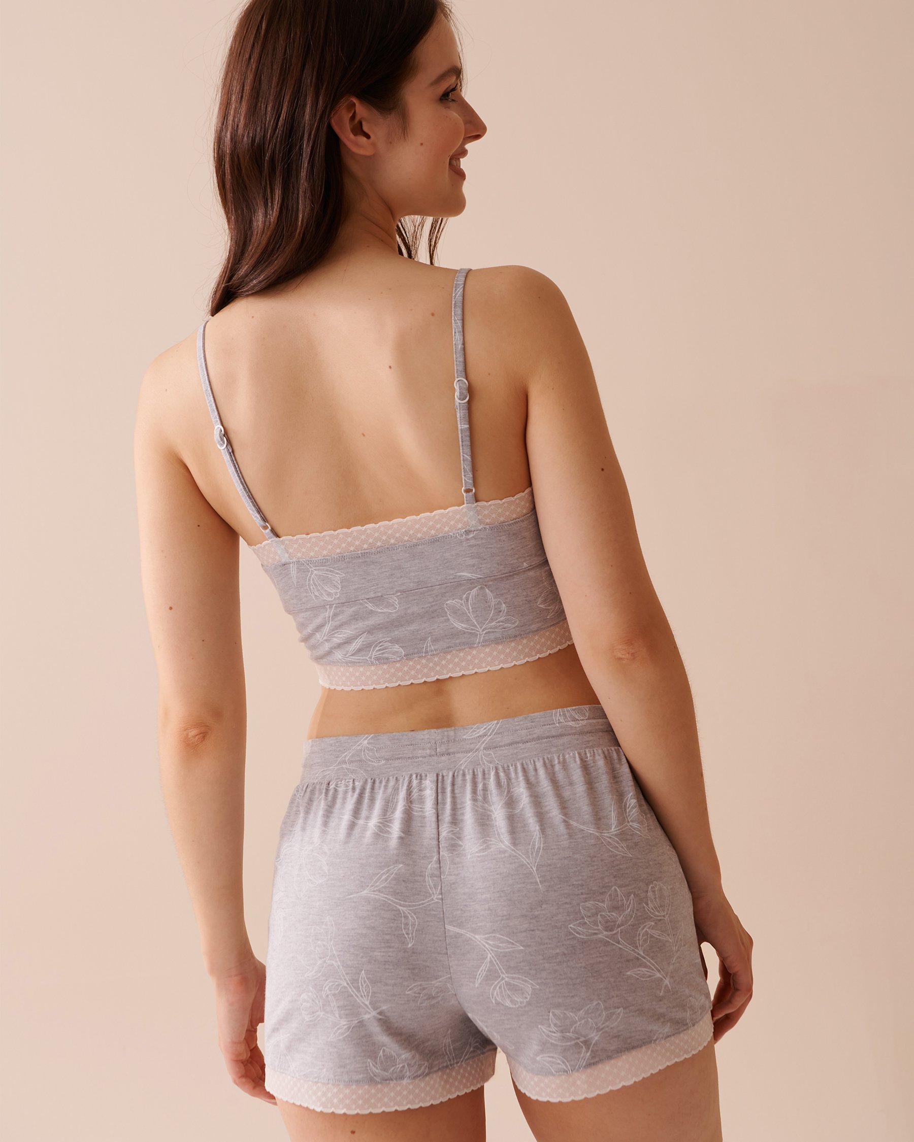 LA VIE EN ROSE Lace Trim Modal Crop Cami Grey & White Floral 40100588 - View2