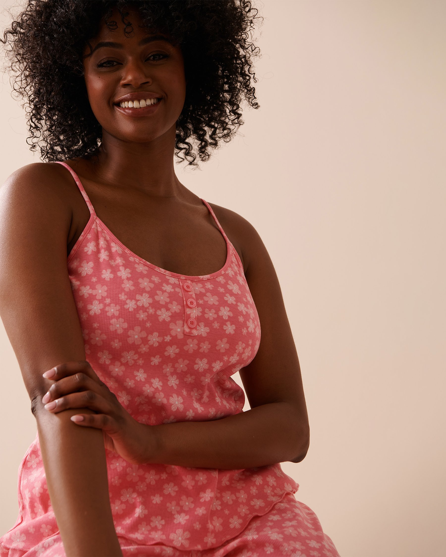 LA VIE EN ROSE Lettuce Edge Ribbed Cami Pink Flower Garden 40500360 - View6