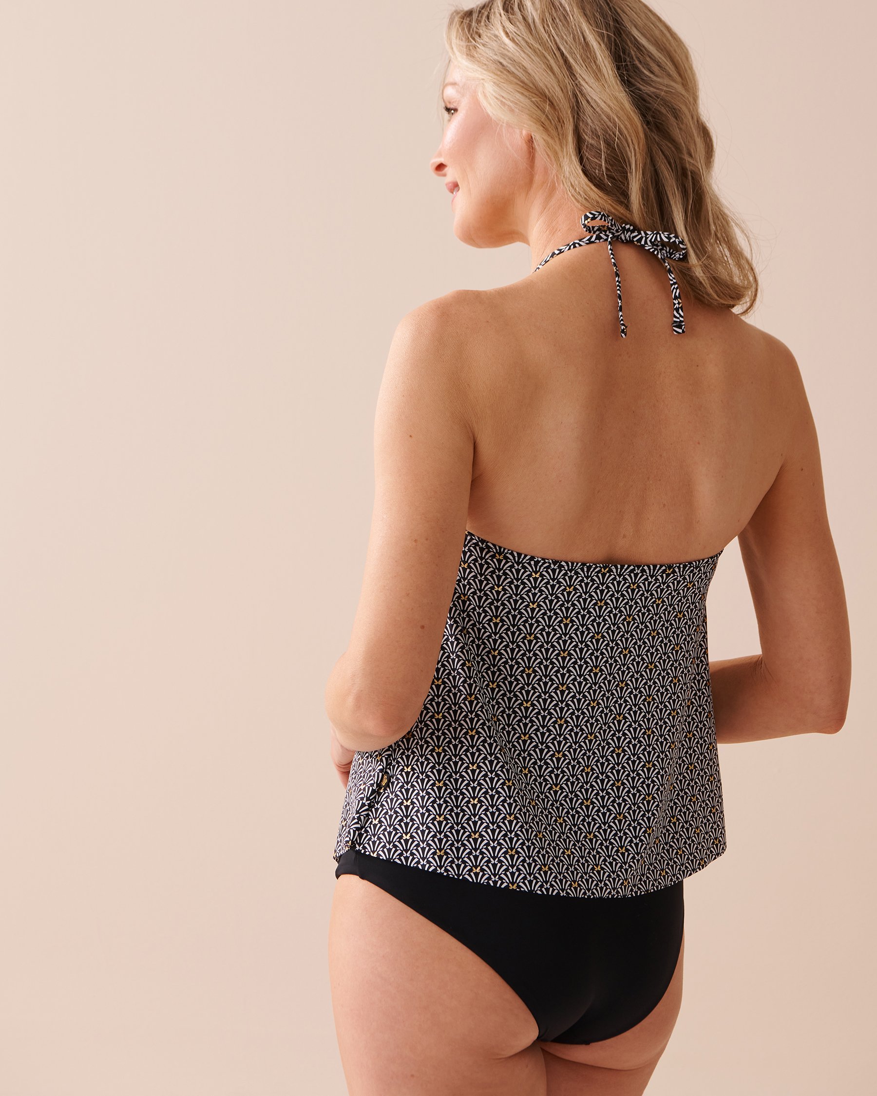 LA VIE EN ROSE AQUA BLACK TILE Halter Tankini Top Black Tile 70100599 - View2