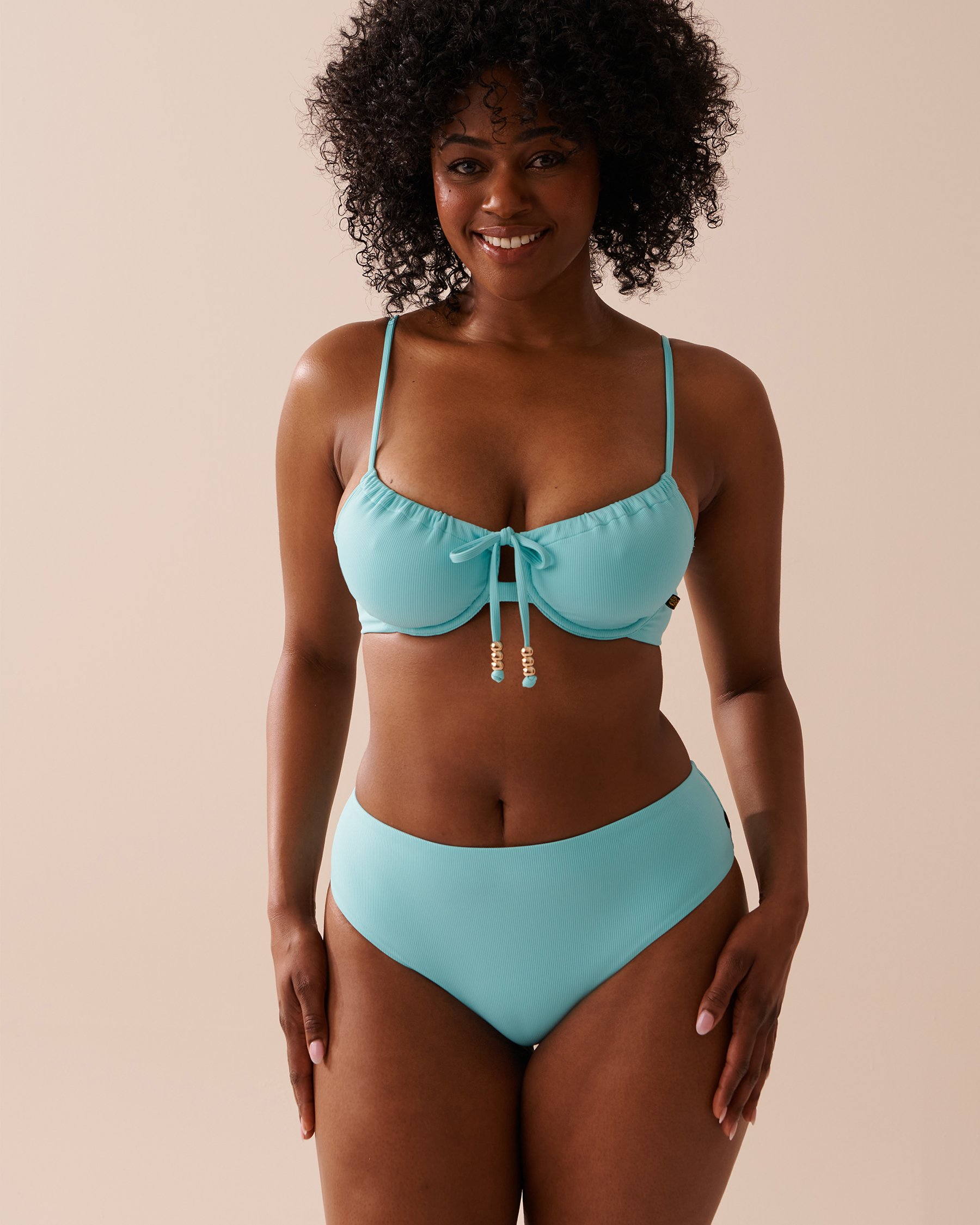LA VIE EN ROSE AQUA SKY BLUE Recycled Fibers Mid Waist Cheeky Bikini Bottom Sky Blue 70300561 - View3