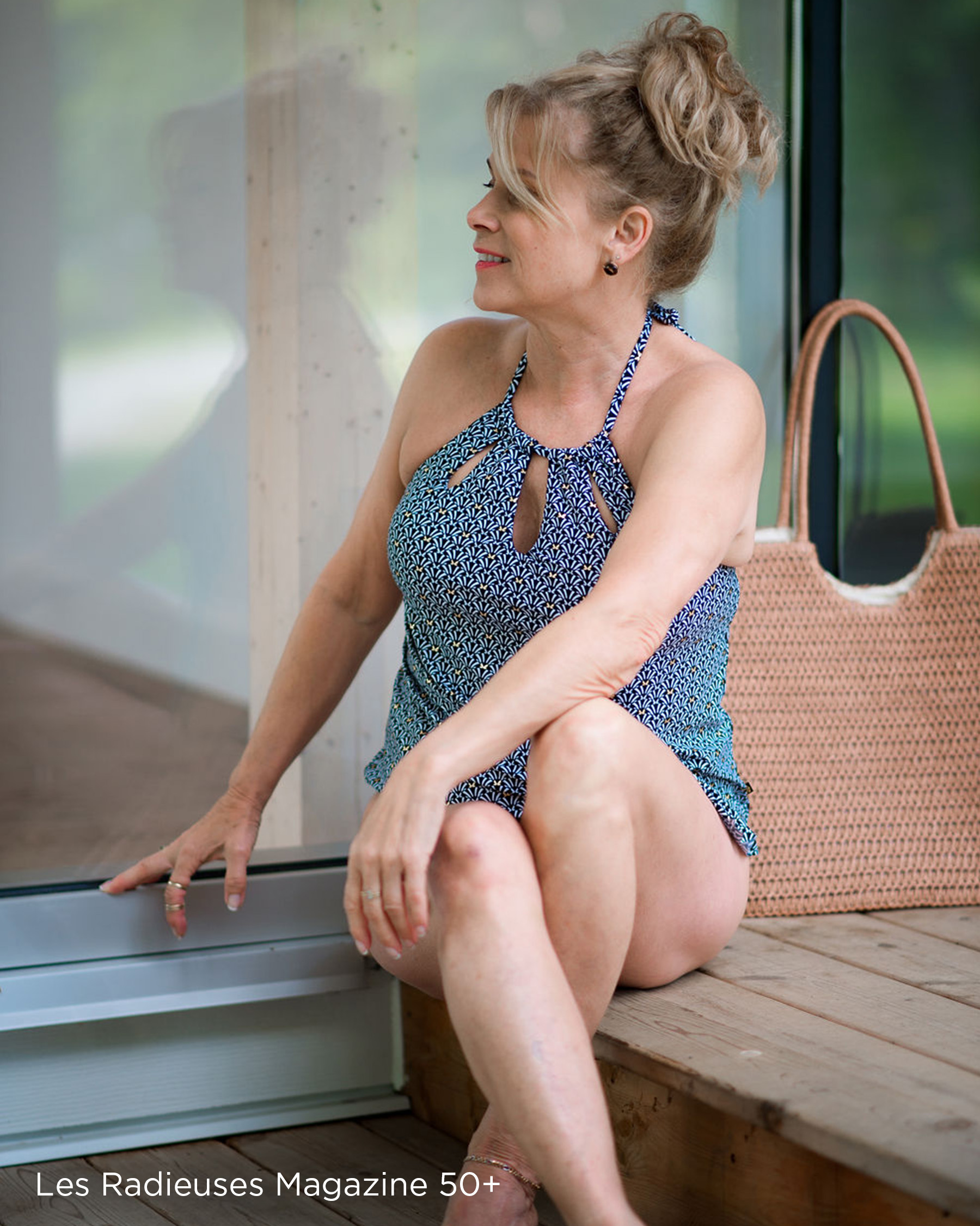 LA VIE EN ROSE AQUA BLACK TILE Halter Tankini Top Black Tile 70100599 - View5