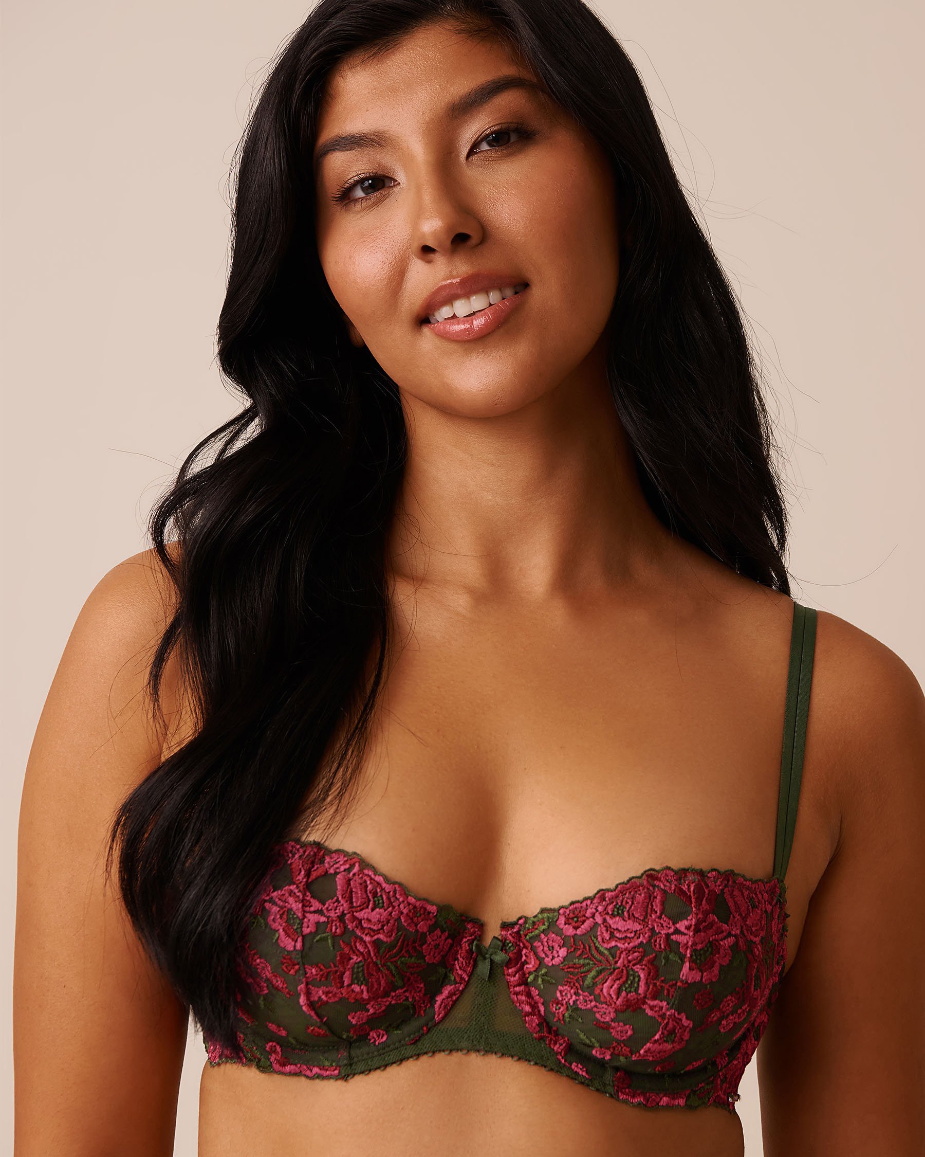 LA VIE EN ROSE Soutien-gorge sans doublure balconnet Floral vert et rose 10100179 - View1