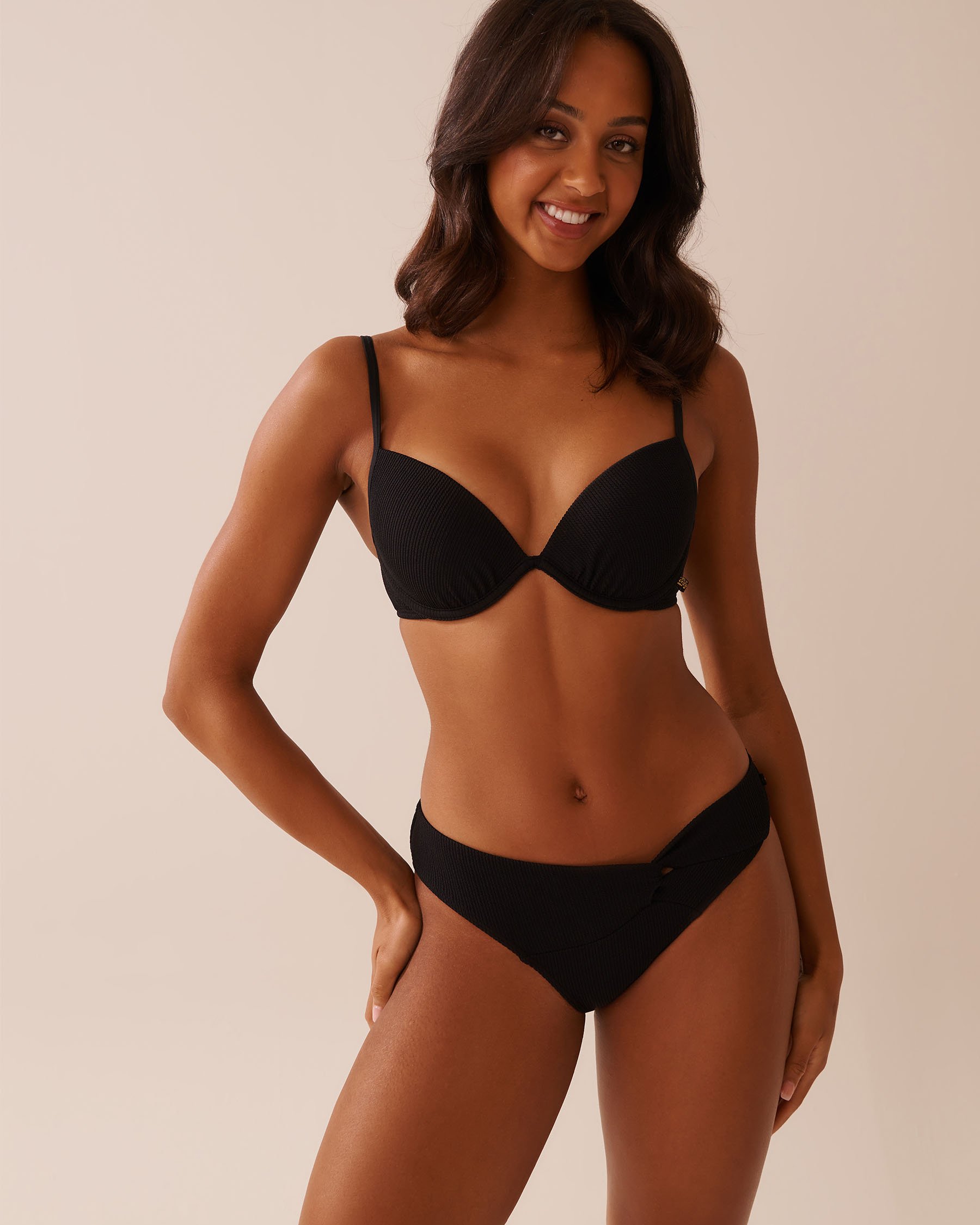 LA VIE EN ROSE AQUA Bas de bikini brésilien noué à l'avant BLACK Noir 70300763 - View3