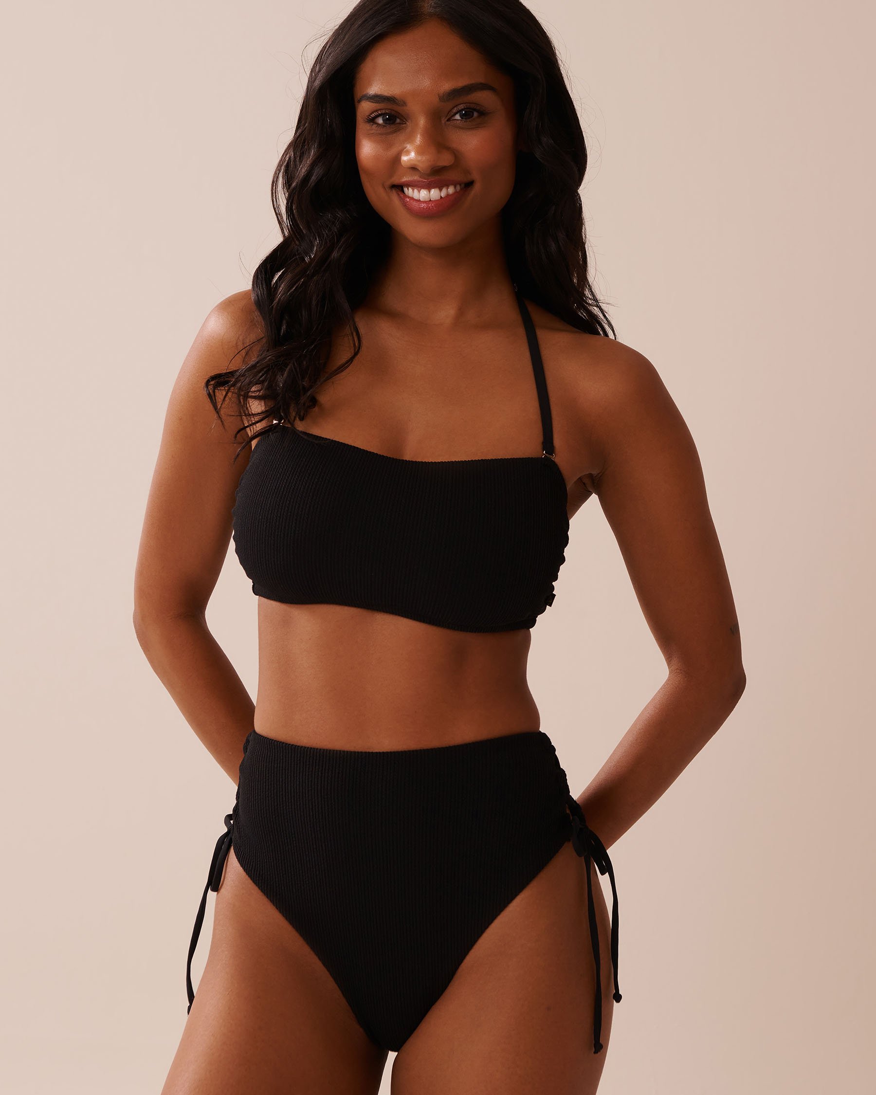 LA VIE EN ROSE AQUA BLACK High Waist Cheeky Bikini Bottom Black 70300764 - View3