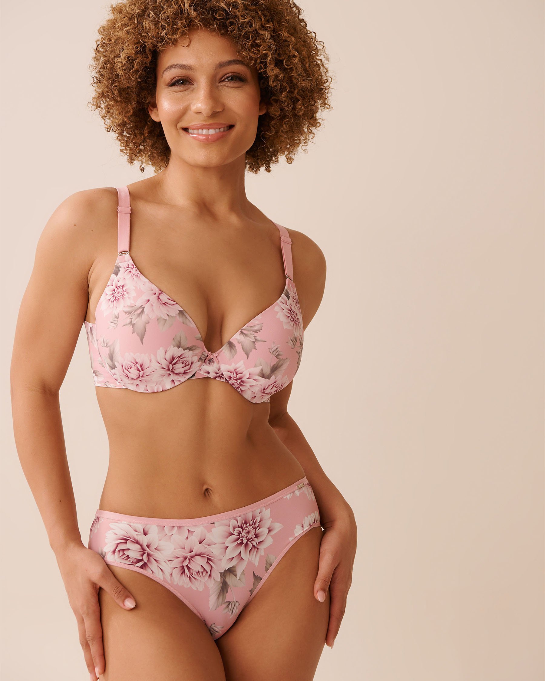 LA VIE EN ROSE Microfiber Sleek Back Bikini Panty Pink Dahlias 20300435 - View4