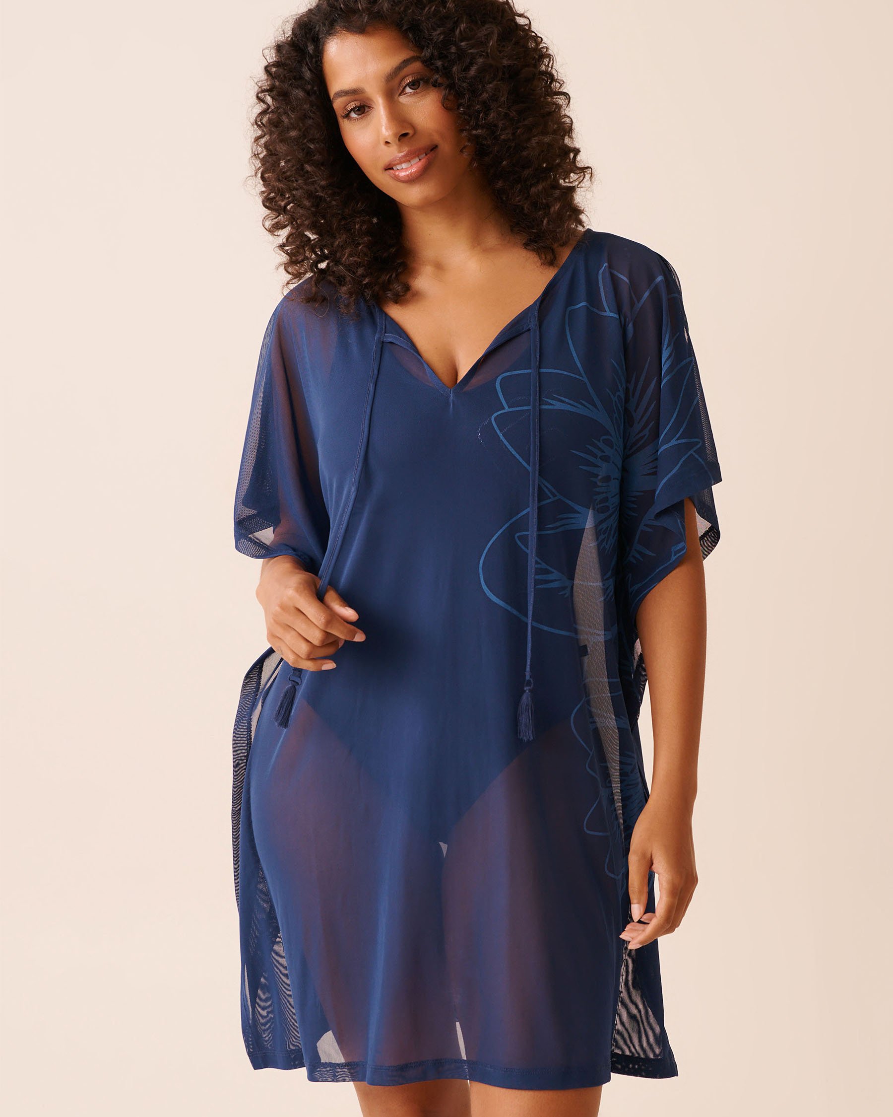 LA VIE EN ROSE AQUA Floral Mesh Caftan Moonlight Bloom 80400073 - View1