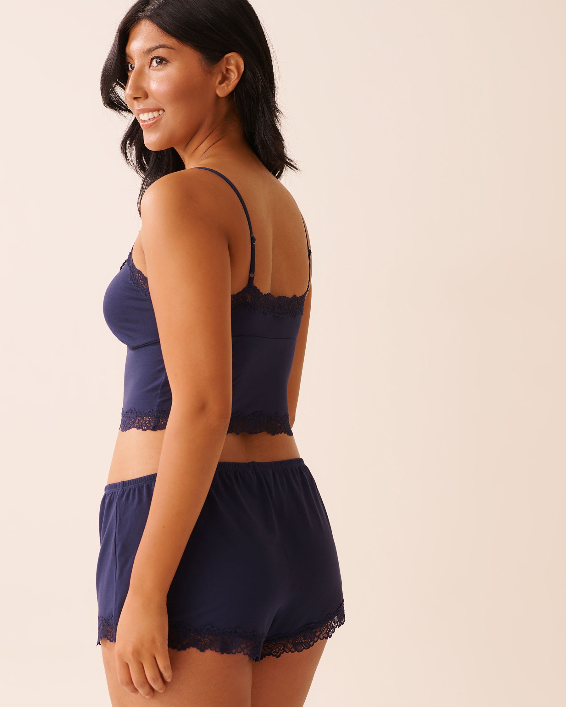 LA VIE EN ROSE Lace Trim Modal Crop Cami Evening Blue 60100164 - View2