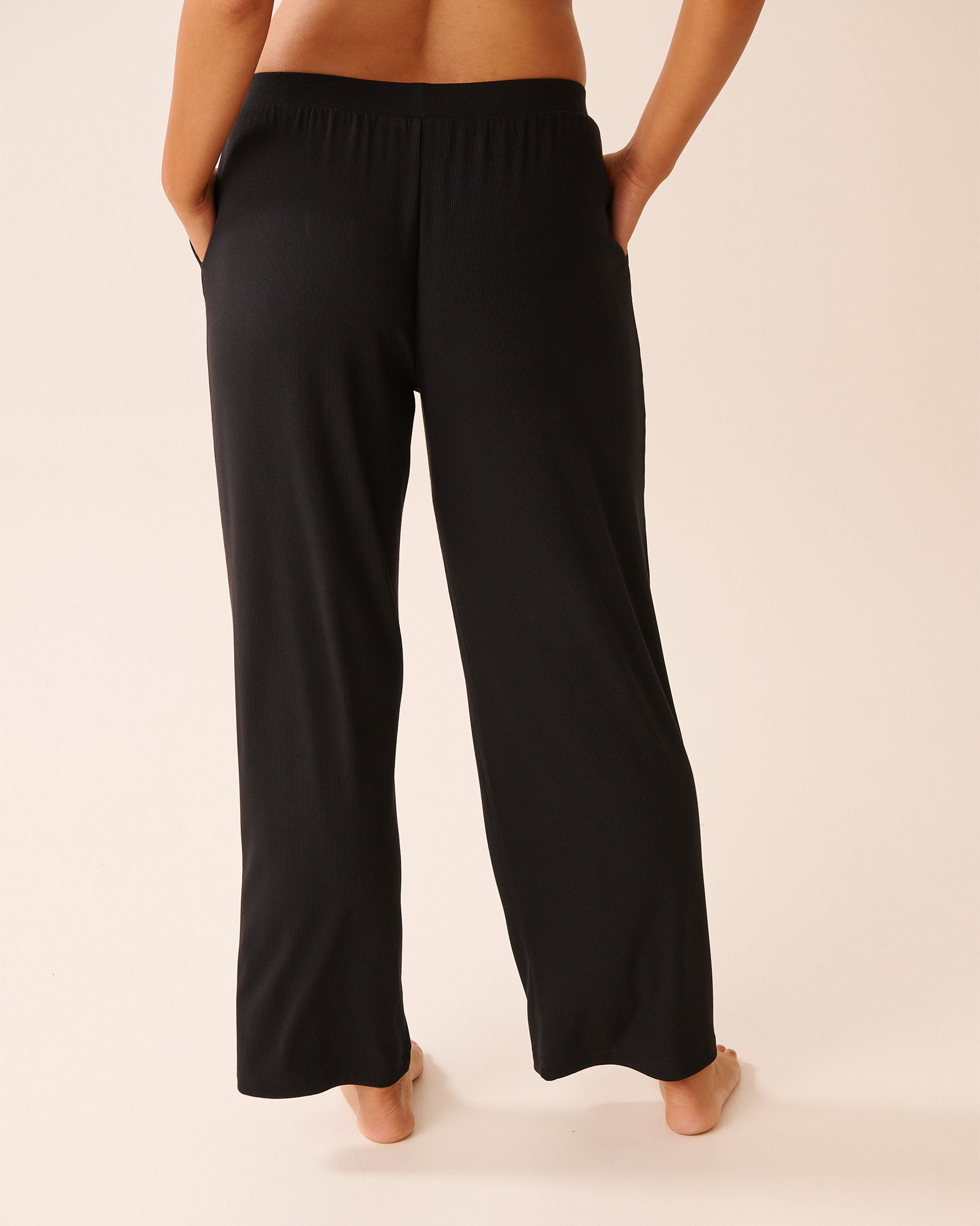 LA VIE EN ROSE Ribbed Modal Pants Black 60200167 - View2