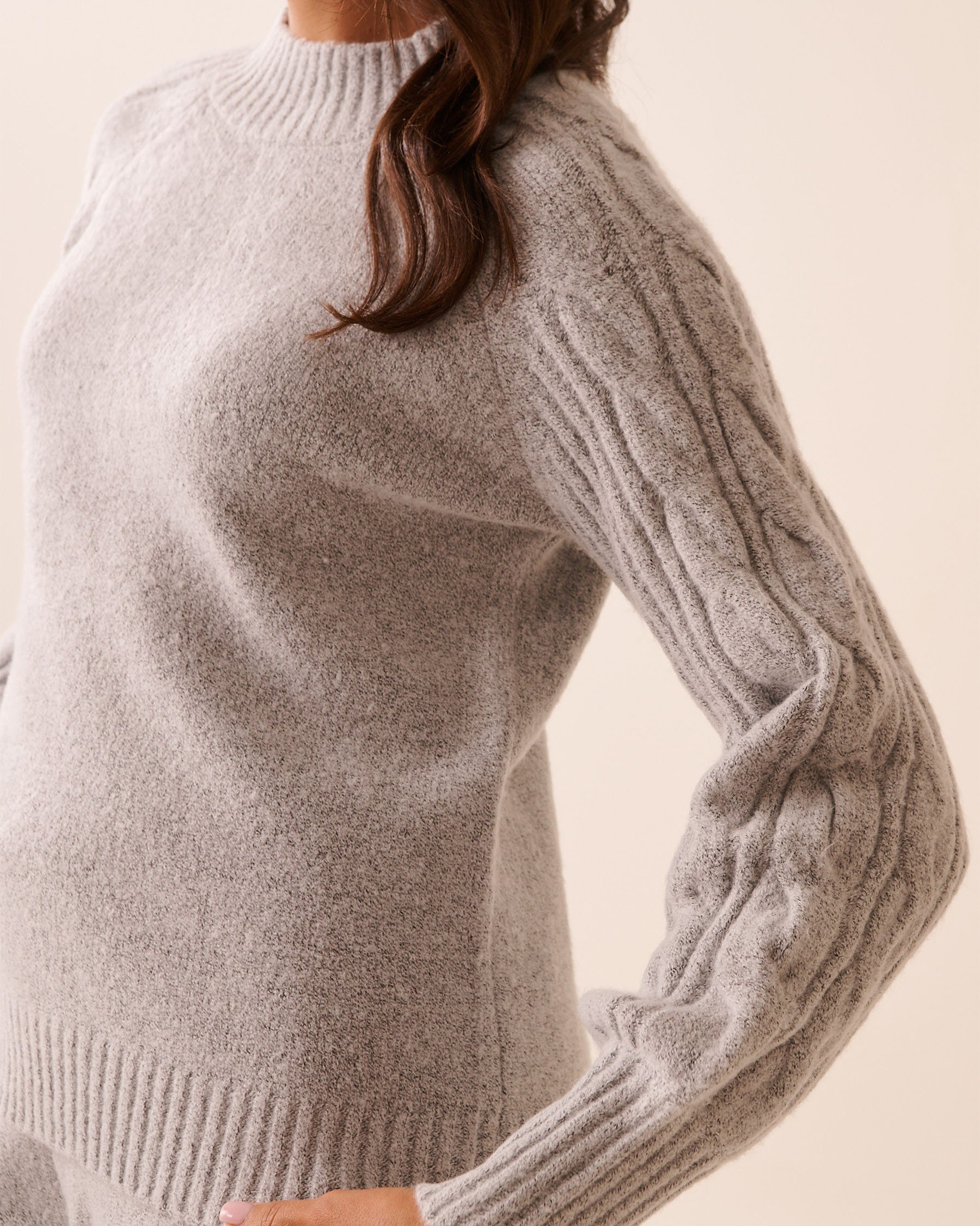 LA VIE EN ROSE Chandail en tricot manches longues torsadées Gris 50100117 - Voir3