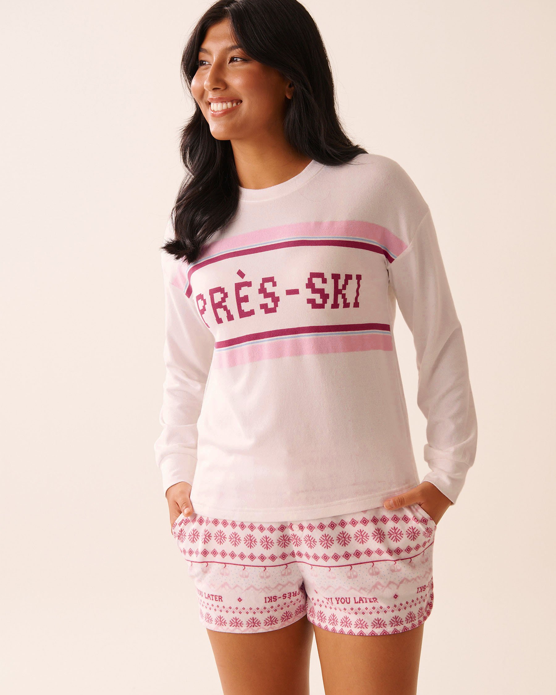 LA VIE EN ROSE Après-ski Print Recycled Fibers Long Sleeve Shirt Snow White 40100792 - View1