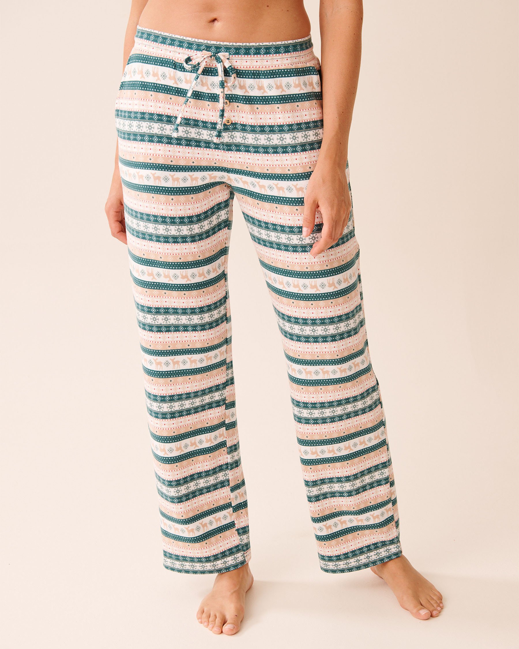 LA VIE EN ROSE Pantalon de pyjama en fibres recyclées imprimé cerf Imprimé nordique/Cerfs 40200784 - Voir1