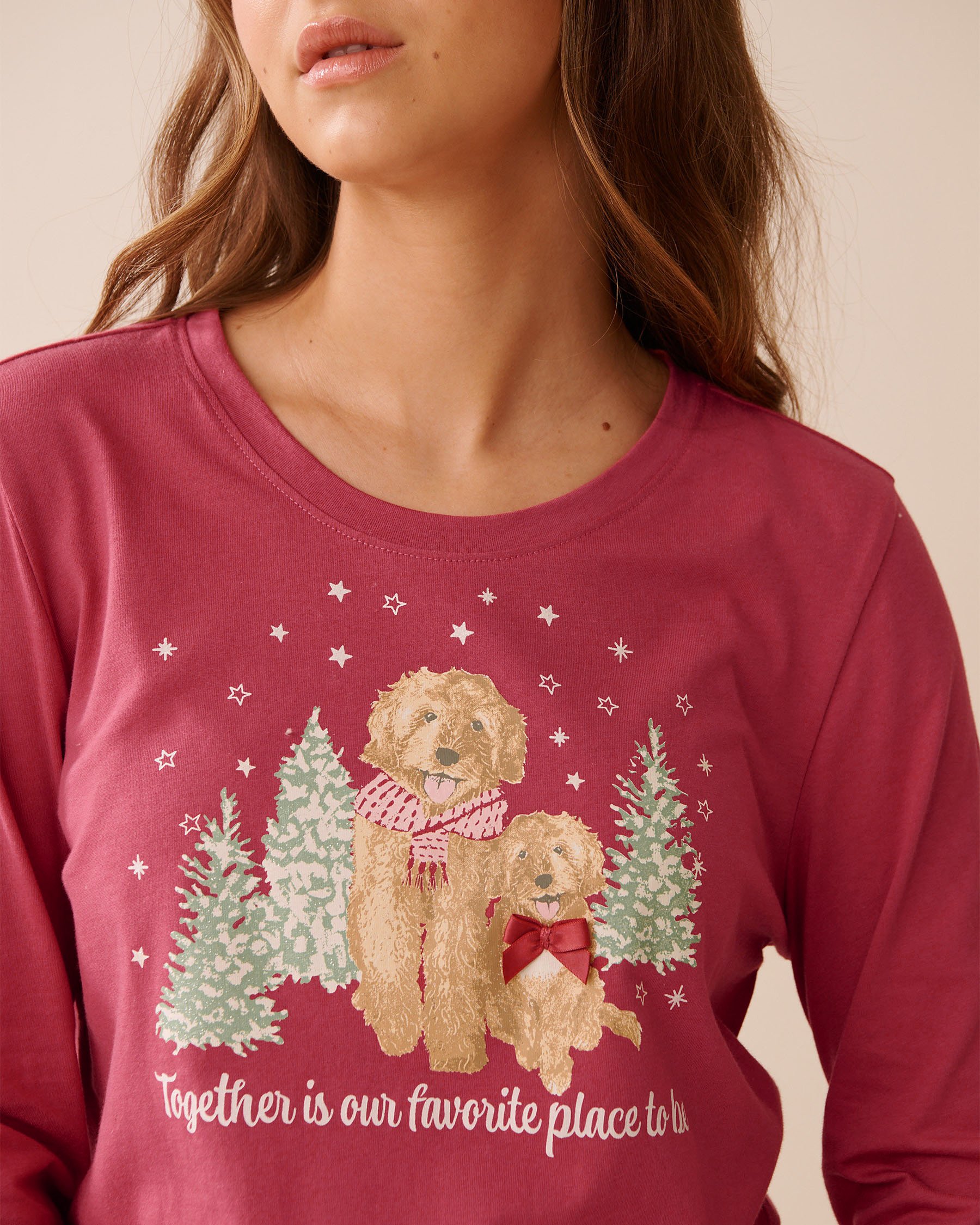 LA VIE EN ROSE Dog Print Cotton PJ Set Red/Dogs 40400087 - View3