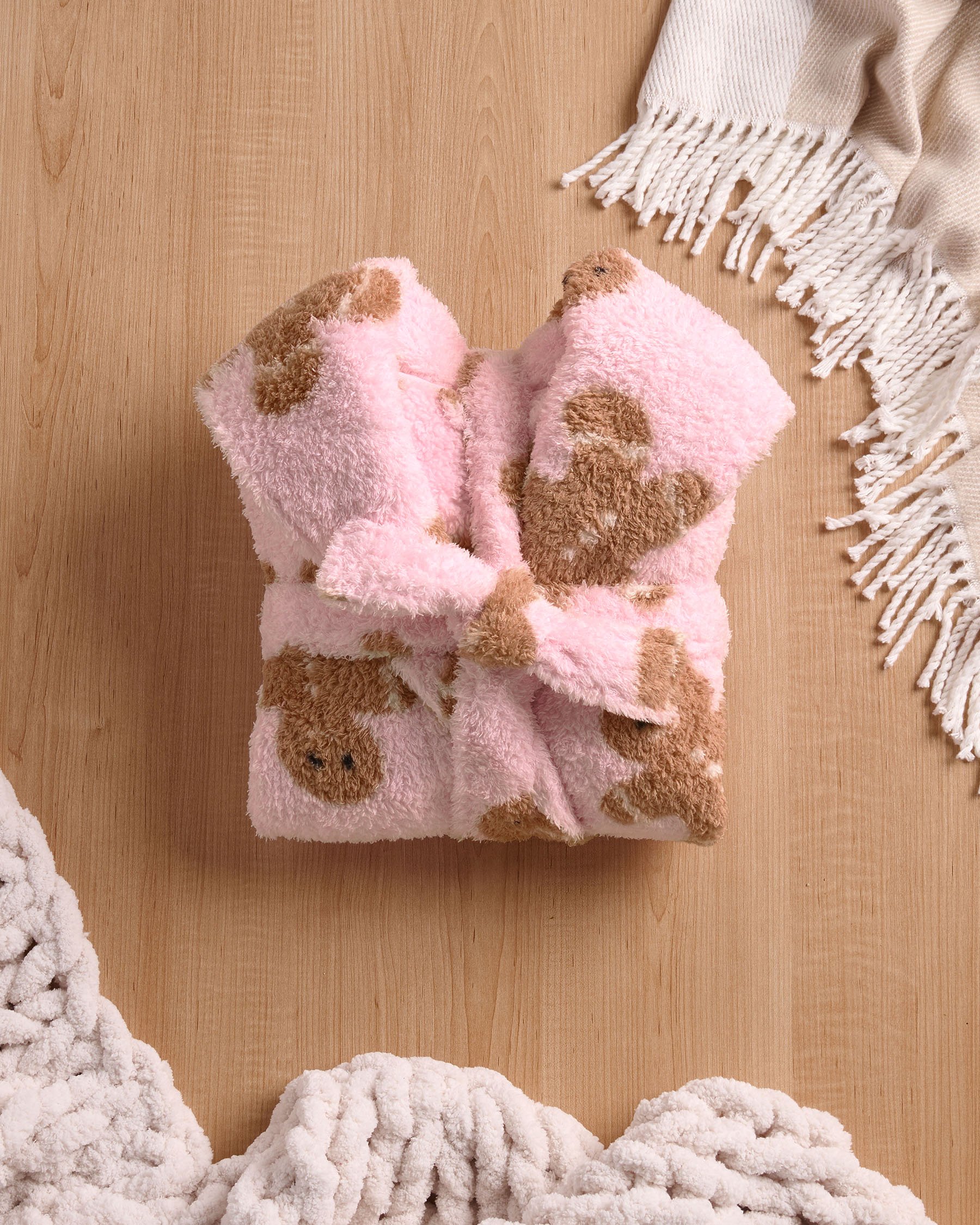 LA VIE EN ROSE Gingerbread Print Soft Plush Hooded Robe Pink/Gingerbreads 40600215 - View4