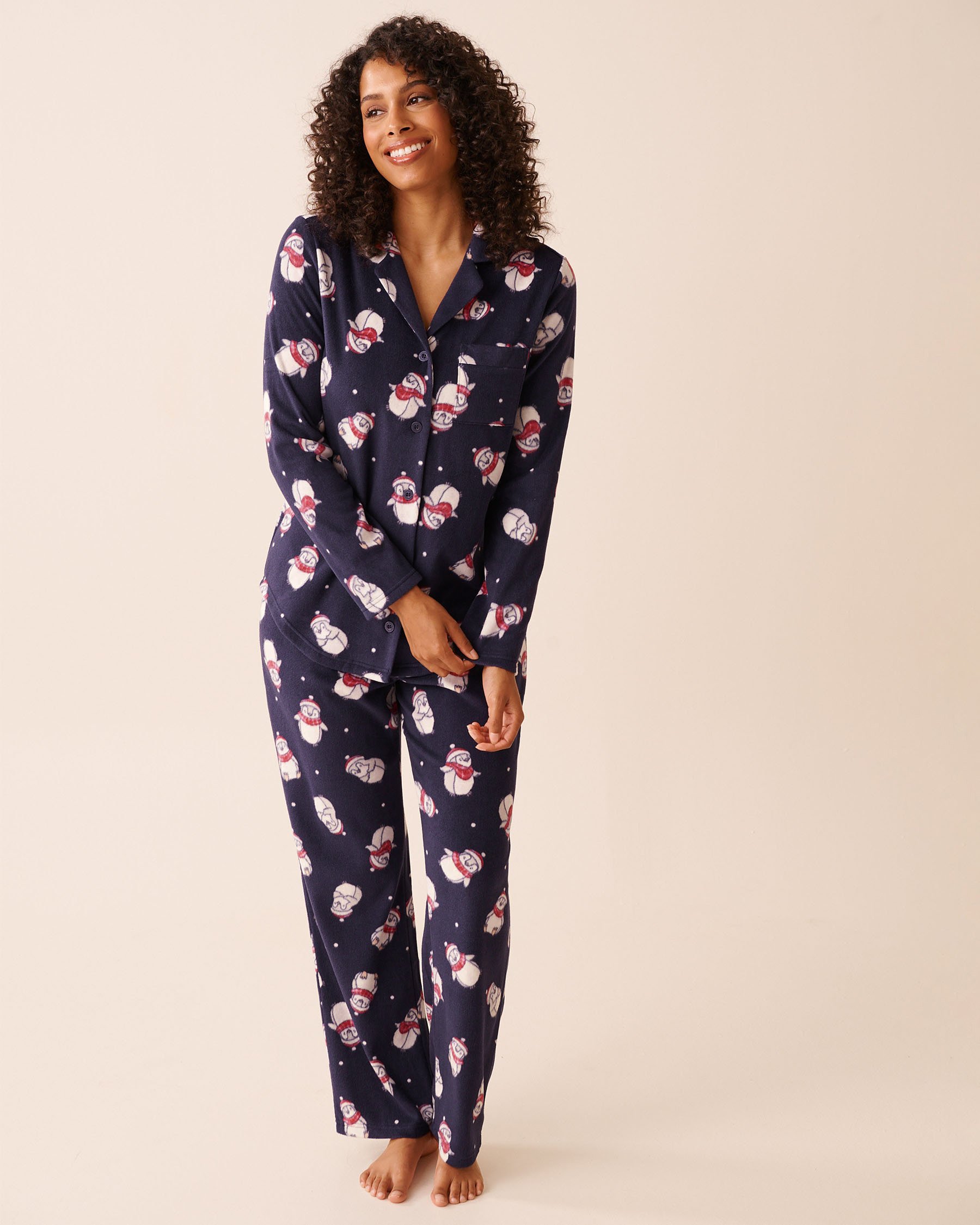 LA VIE EN ROSE Ensemble pyjama en polaire imprimé pingouin Bleu/Pingouins 40400090 - Voir1