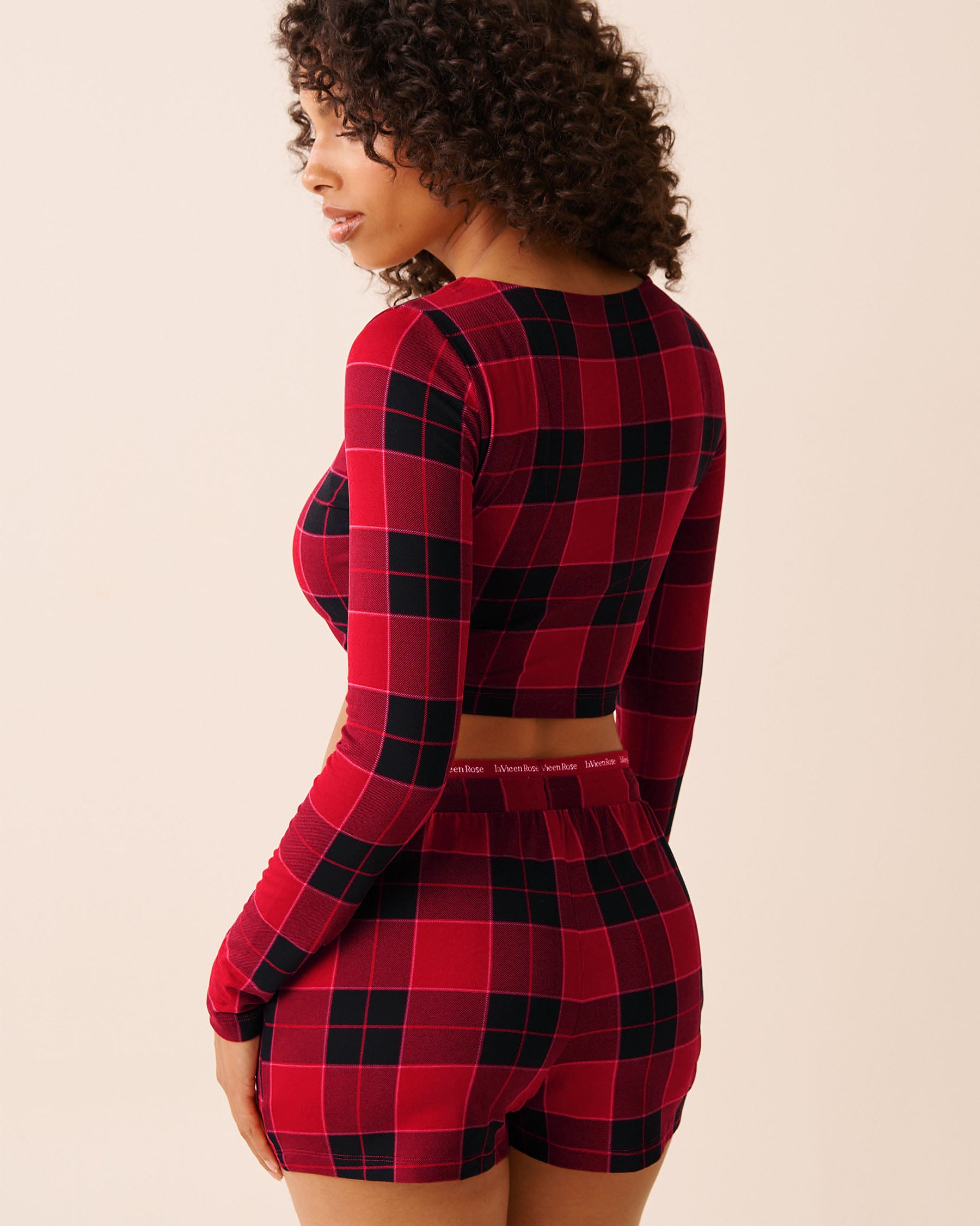 LA VIE EN ROSE Buffalo Plaid Super Soft Long Sleeve Crop Top Buffalo Plaid 40100802 - View2