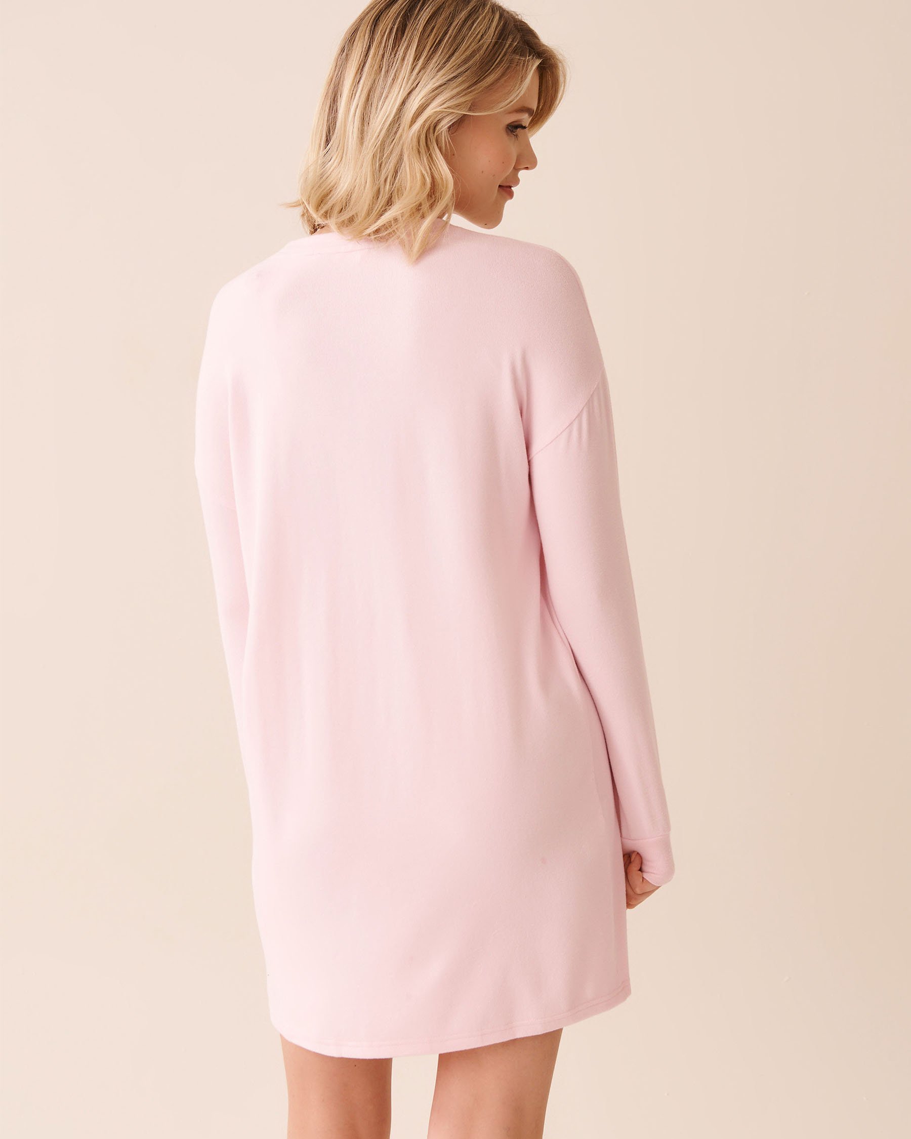 LA VIE EN ROSE Skiing Bear Print Recycled Fibers Long Sleeve Sleepshirt Pastel Pink 40500455 - View2