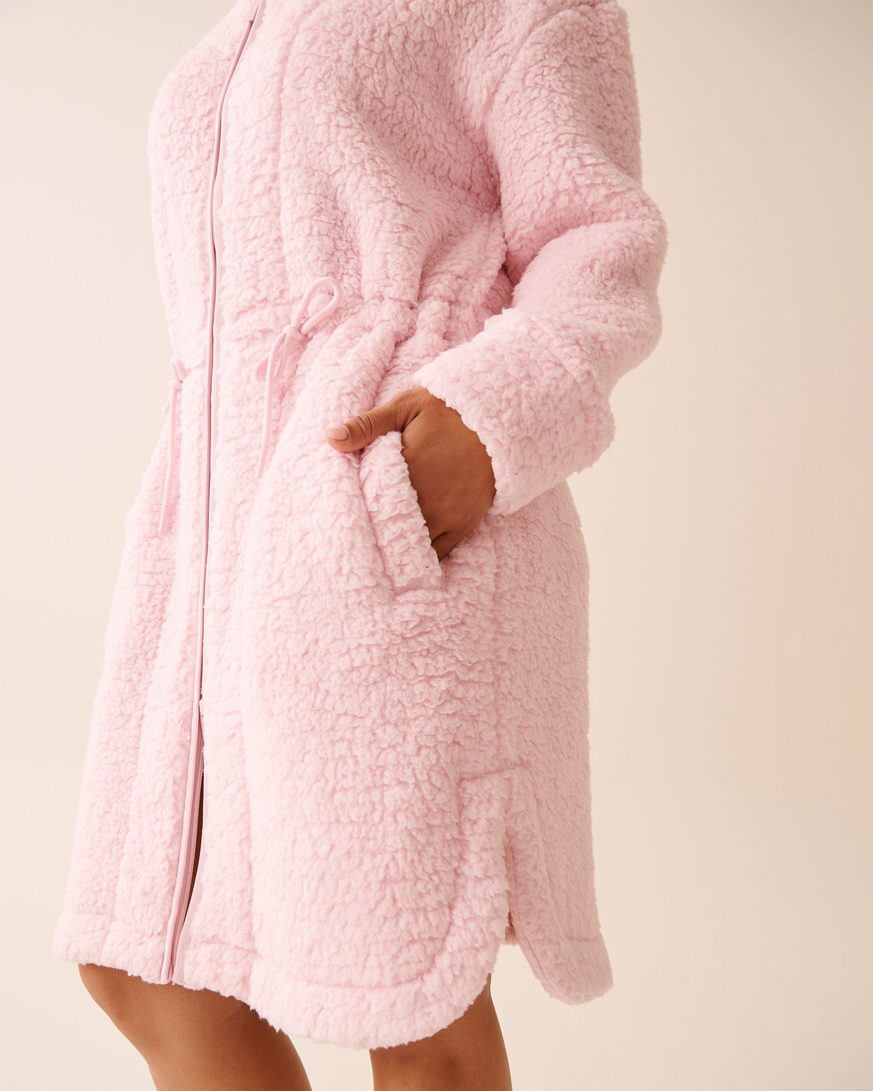 LA VIE EN ROSE Zip-up Funnel Neck Sherpa Robe Pastel Pink 40600221 - View5