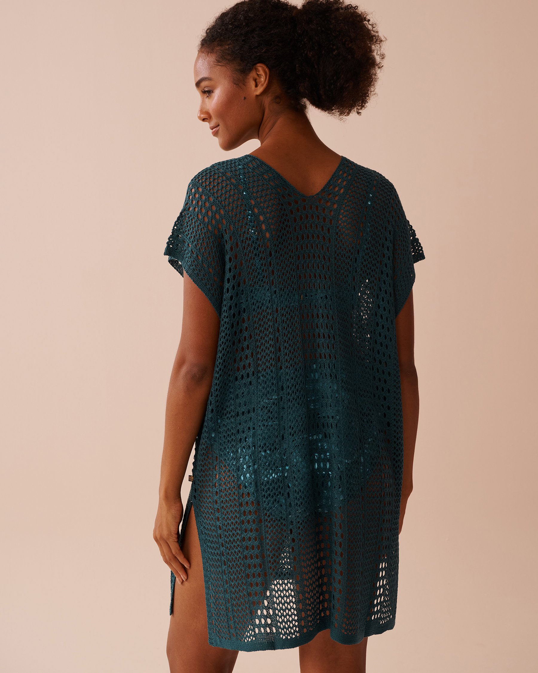 LA VIE EN ROSE AQUA Short Sleeve Crochet Tunic Deep Teal 80400061 - View2