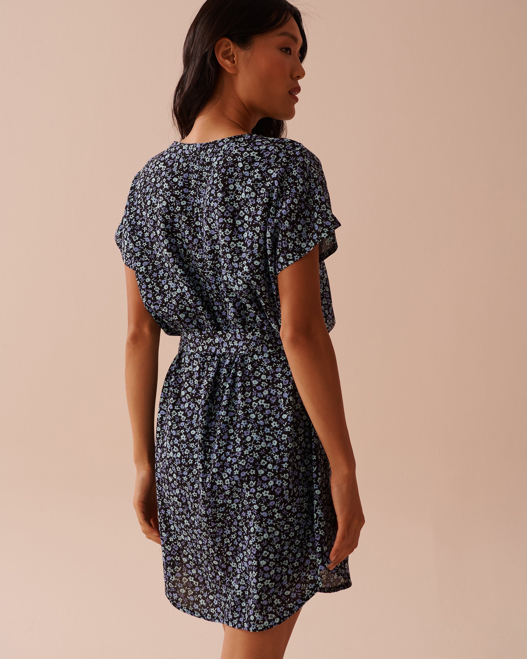 LA VIE EN ROSE AQUA Robe fleurie en gaze Pervenche en fleurs 80300100 - View2