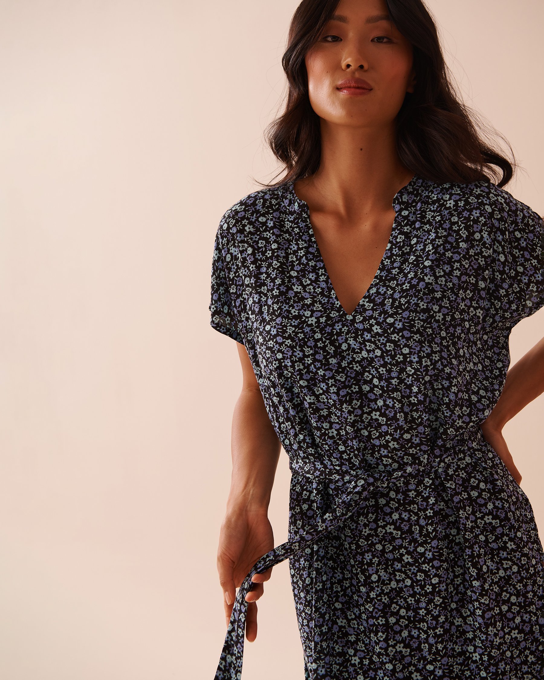 LA VIE EN ROSE AQUA Robe fleurie en gaze Pervenche en fleurs 80300100 - Voir4