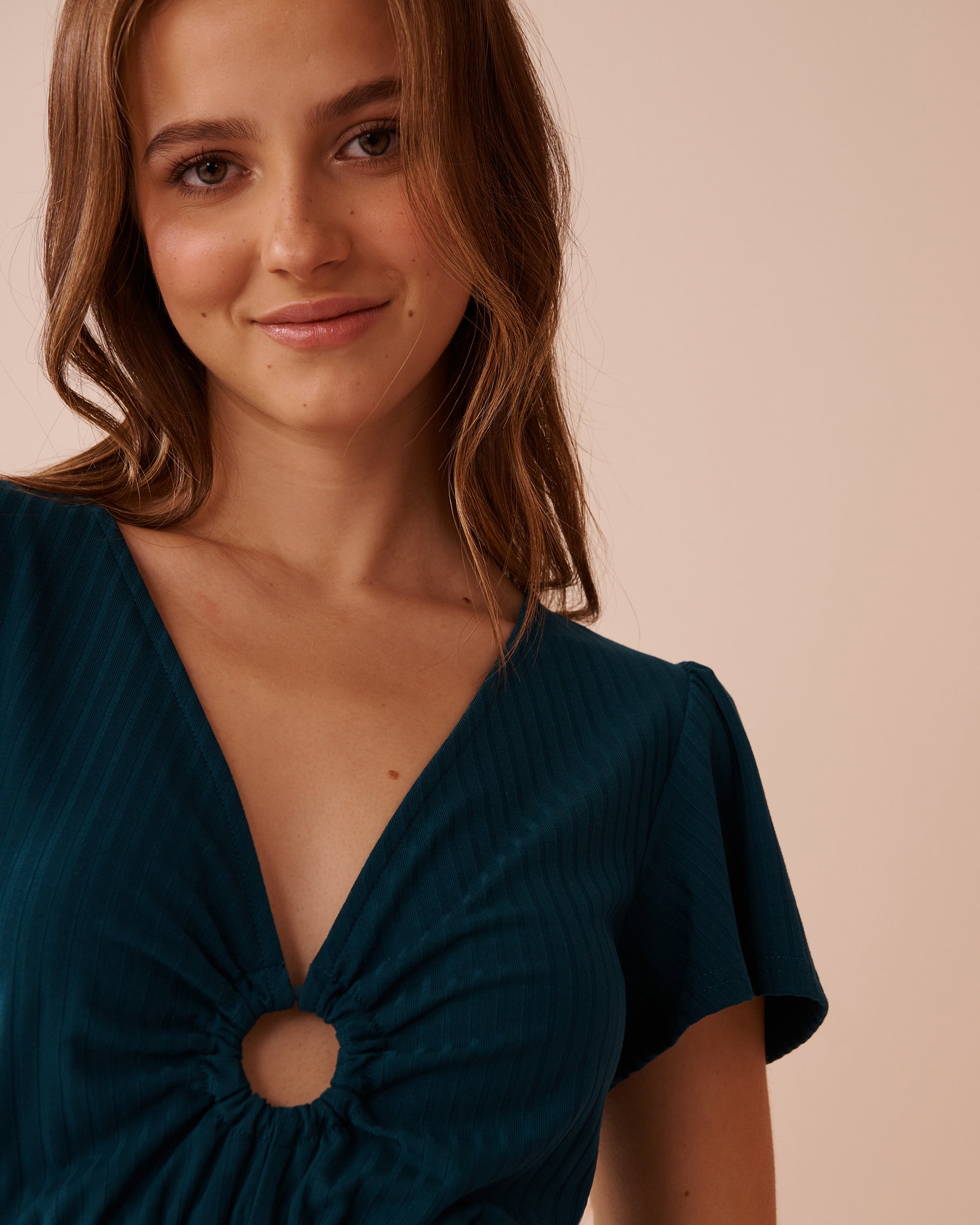 LA VIE EN ROSE AQUA Ribbed Short Dress Deep Teal 80300103 - View3