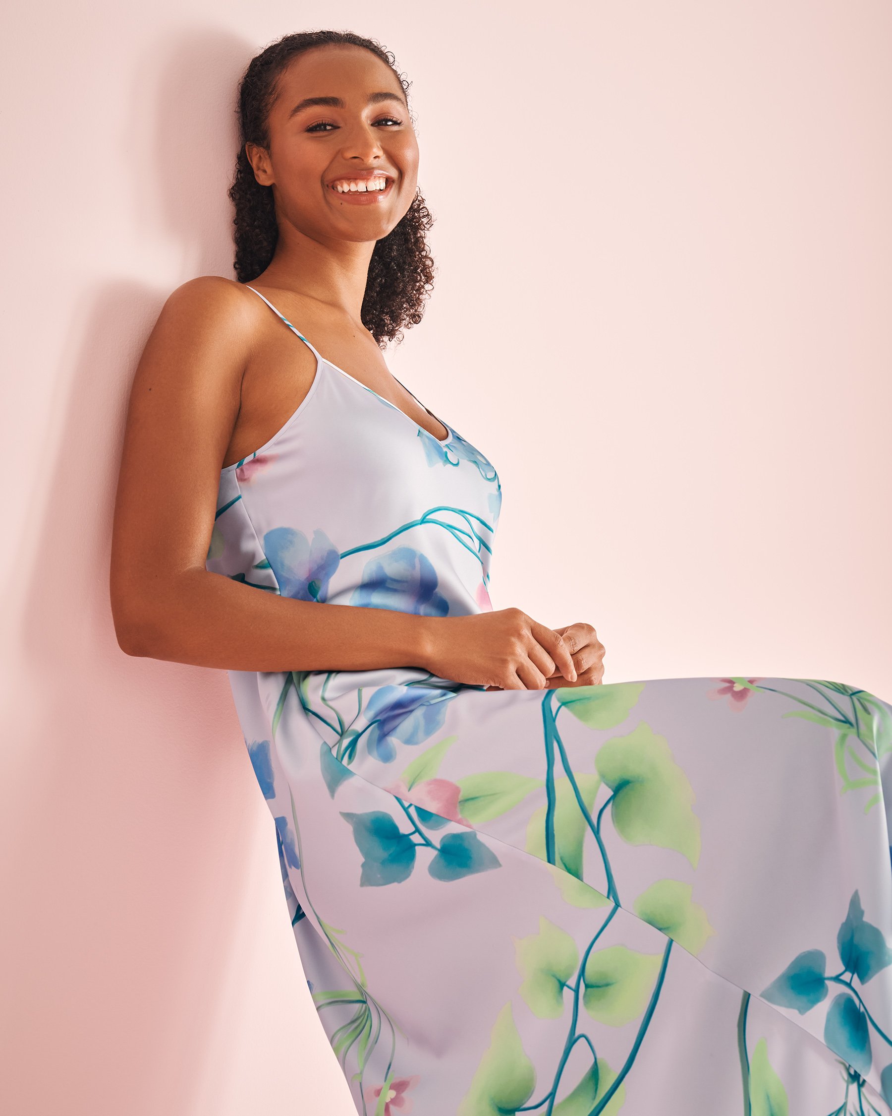 LA VIE EN ROSE Lavender Garden Print Long Satin Nightie Lavender Garden 60500171 - View3