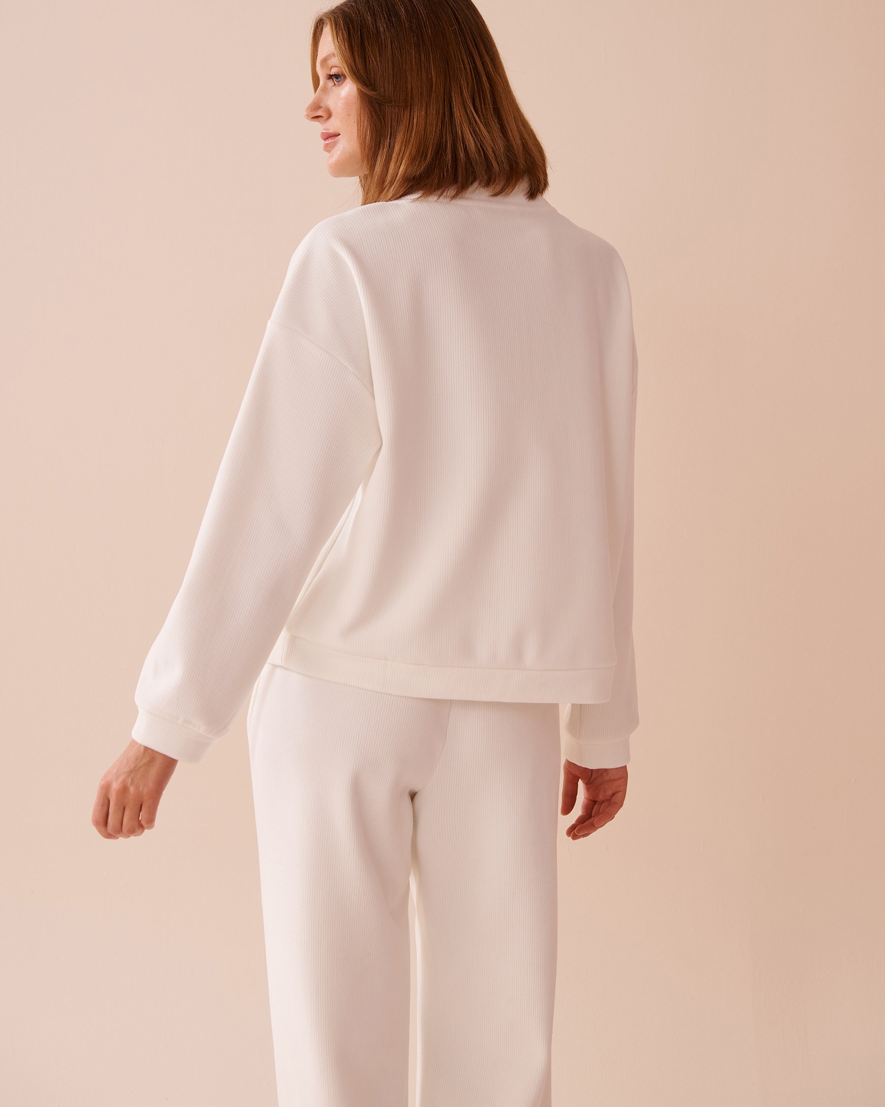 LA VIE EN ROSE Heavy Ribbed Half-zip Sweatshirt White 50100098 - View3